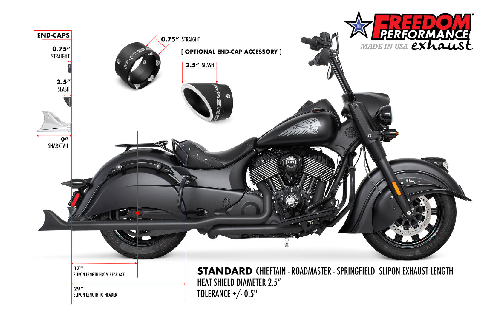 INDIAN CHIEFTAIN / ROADMASTER / SPRINGFIELD 2.5" SHARKTAIL SLIP-ONS to Fit FREEDOM HEADERS Only