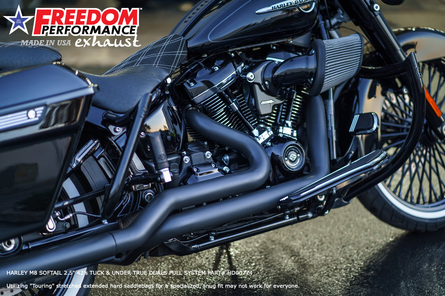 HARLEY M8 SOFTAIL 2.5" TUCK & UNDER TRUE DUALS FULL SYSTEM 2018-PRESENT BUNDLE *NOT FOR WIDE TIRE BIKES