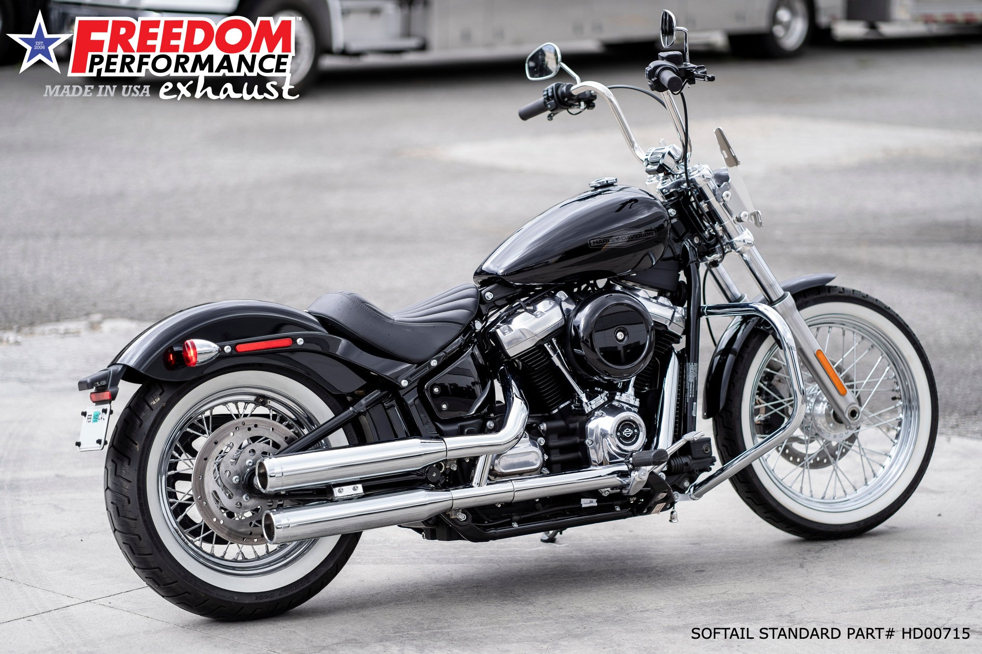 HARLEY SOFTAIL/M8 WIDE TIRE STANDARD, LOW RIDER, SLIM, FAT BOY, BREAKOUT & STREET BOB 3.25" SLIP-ONS