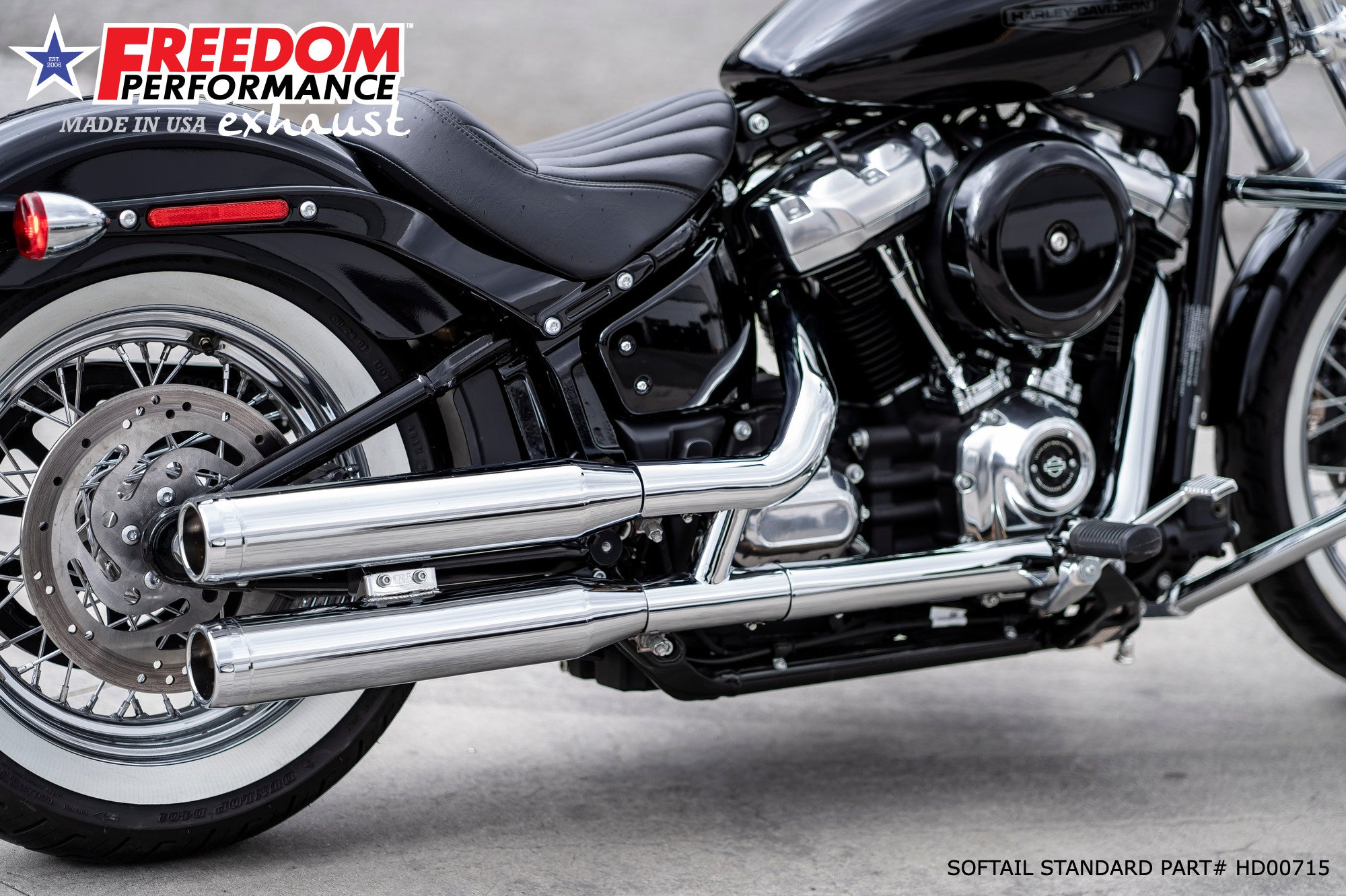 HARLEY SOFTAIL/M8 WIDE TIRE STANDARD, LOW RIDER, SLIM, FAT BOY, BREAKOUT & STREET BOB 3.25" SLIP-ONS