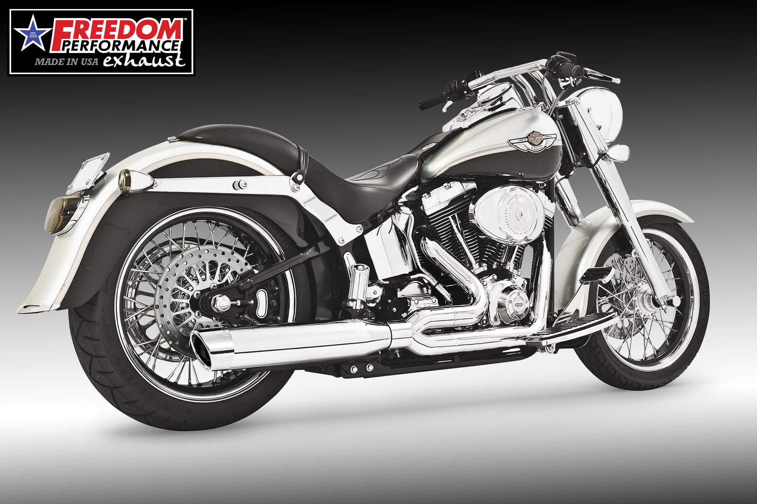 HARLEY SOFTAIL 4" UNION 2-INTO-1 RIGHT-SIDE ONLY 1986-2017 BUNDLE