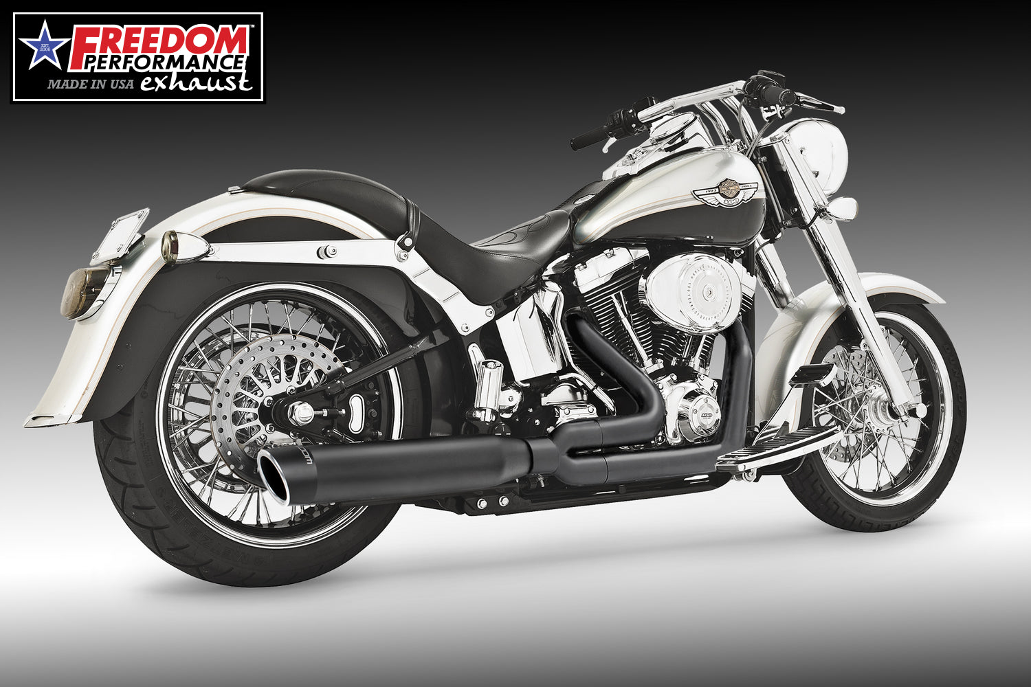 HARLEY SOFTAIL 4" UNION 2-INTO-1 RIGHT-SIDE ONLY 1986-2017 BUNDLE