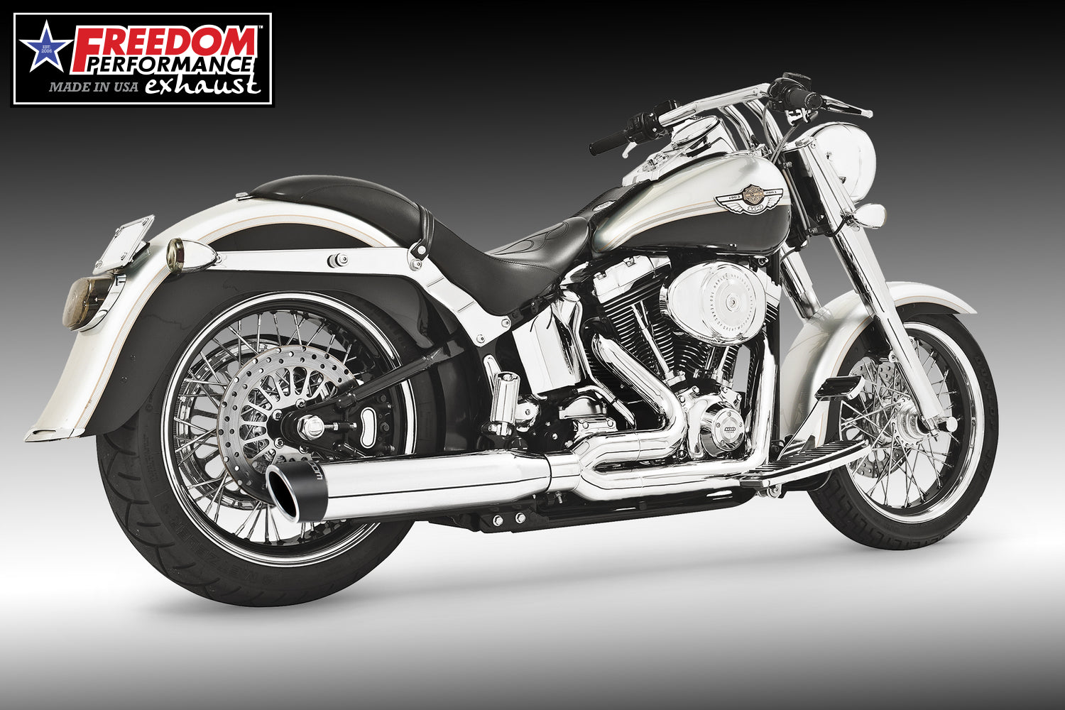 HARLEY SOFTAIL 4" UNION 2-INTO-1 RIGHT-SIDE ONLY 1986-2017 BUNDLE