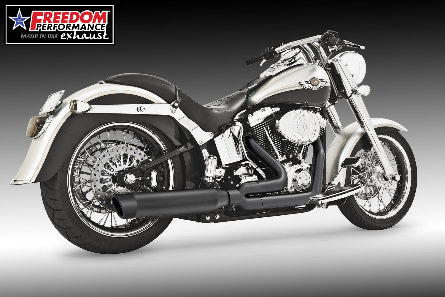 HARLEY SOFTAIL 4" UNION 2-INTO-1 RIGHT-SIDE ONLY 1986-2017 BUNDLE