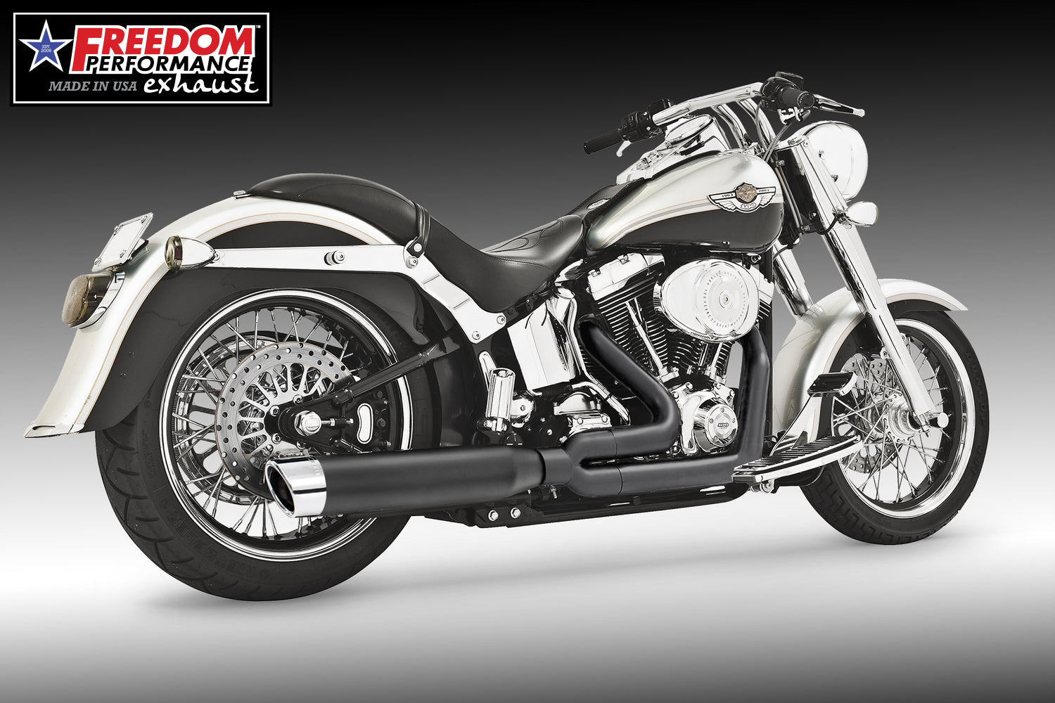 HARLEY SOFTAIL 4" UNION 2-INTO-1 RIGHT-SIDE ONLY 1986-2017 BUNDLE