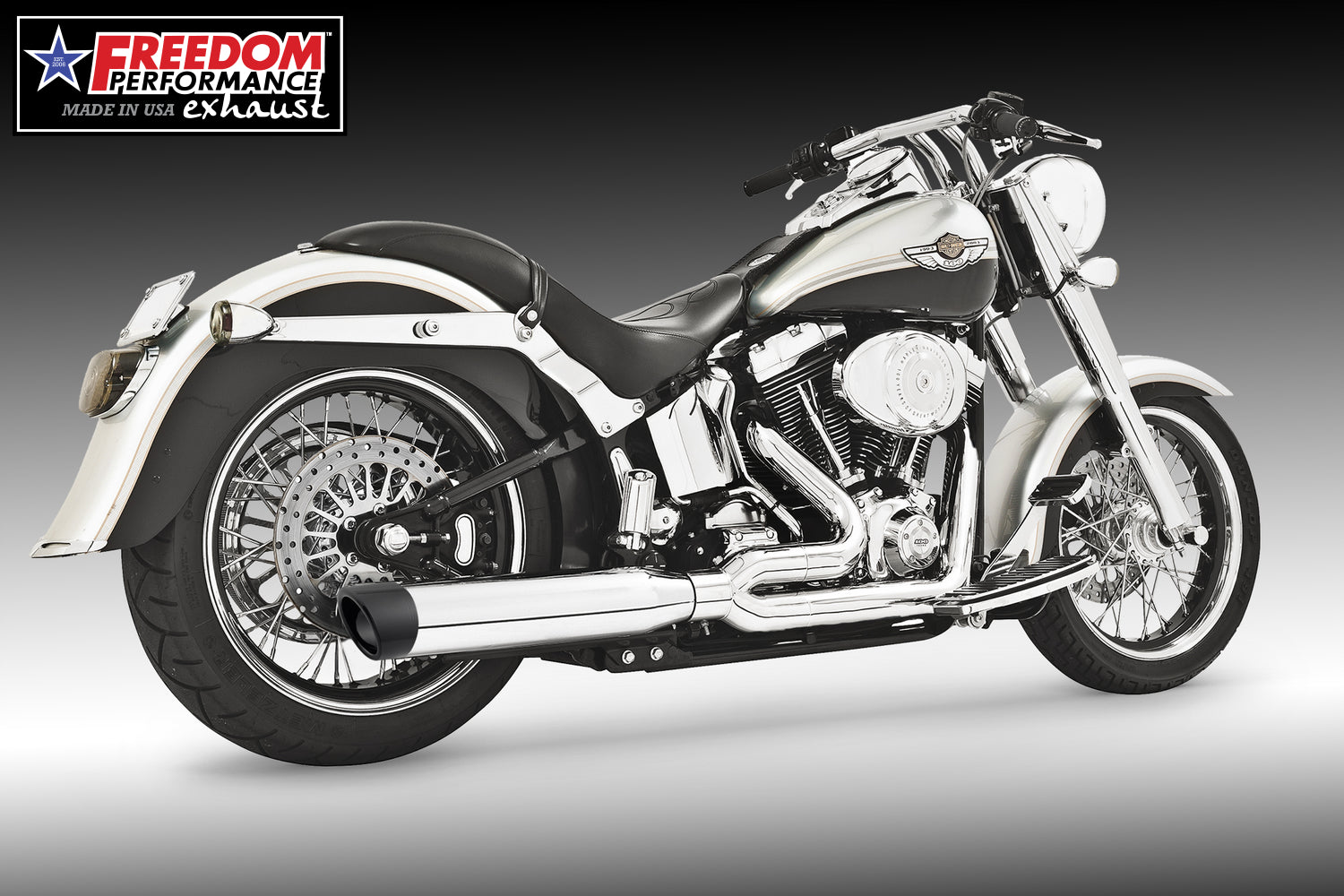 HARLEY SOFTAIL 4" UNION 2-INTO-1 RIGHT-SIDE ONLY 1986-2017 BUNDLE