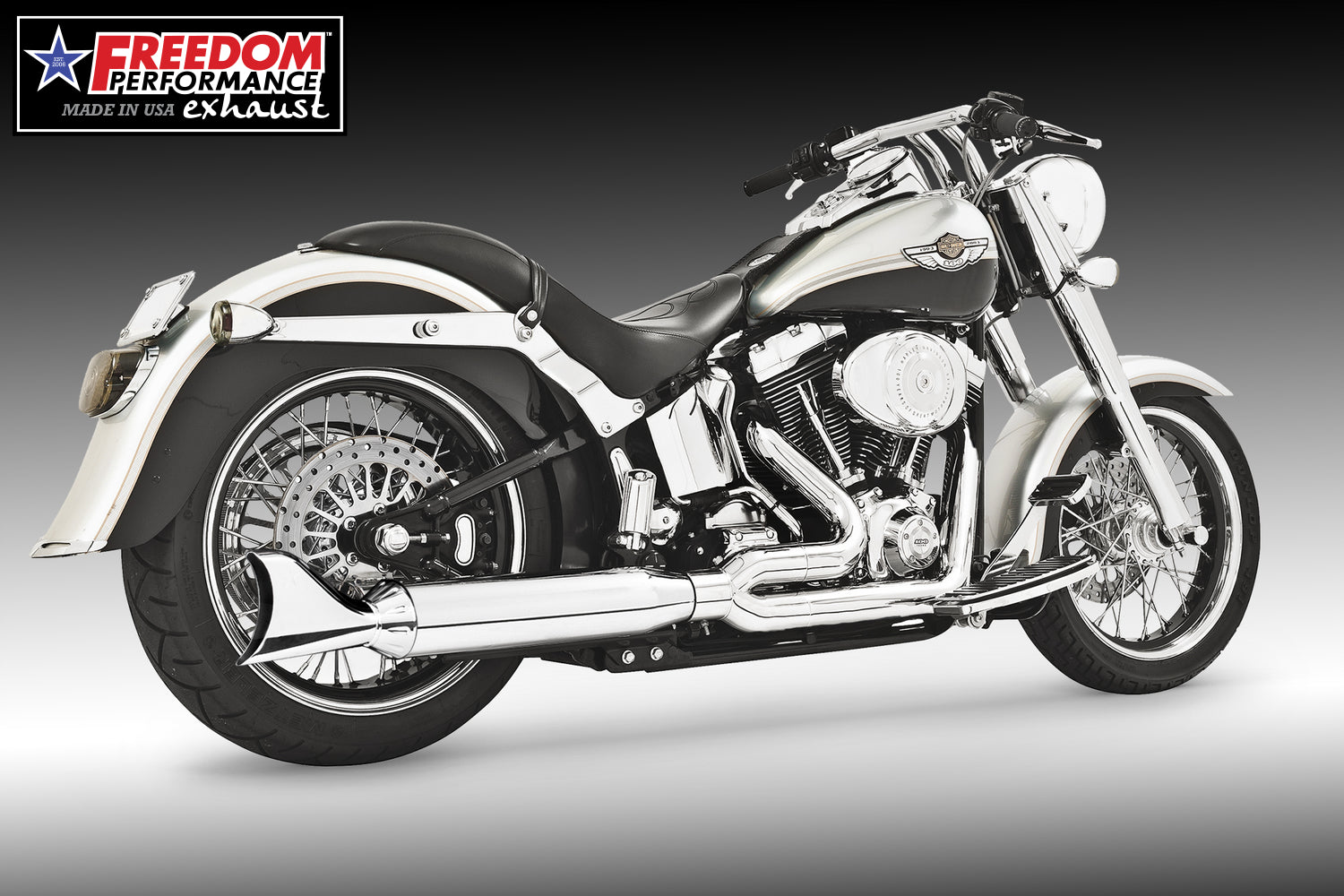 HARLEY SOFTAIL 4" UNION 2-INTO-1 RIGHT-SIDE ONLY 1986-2017 BUNDLE