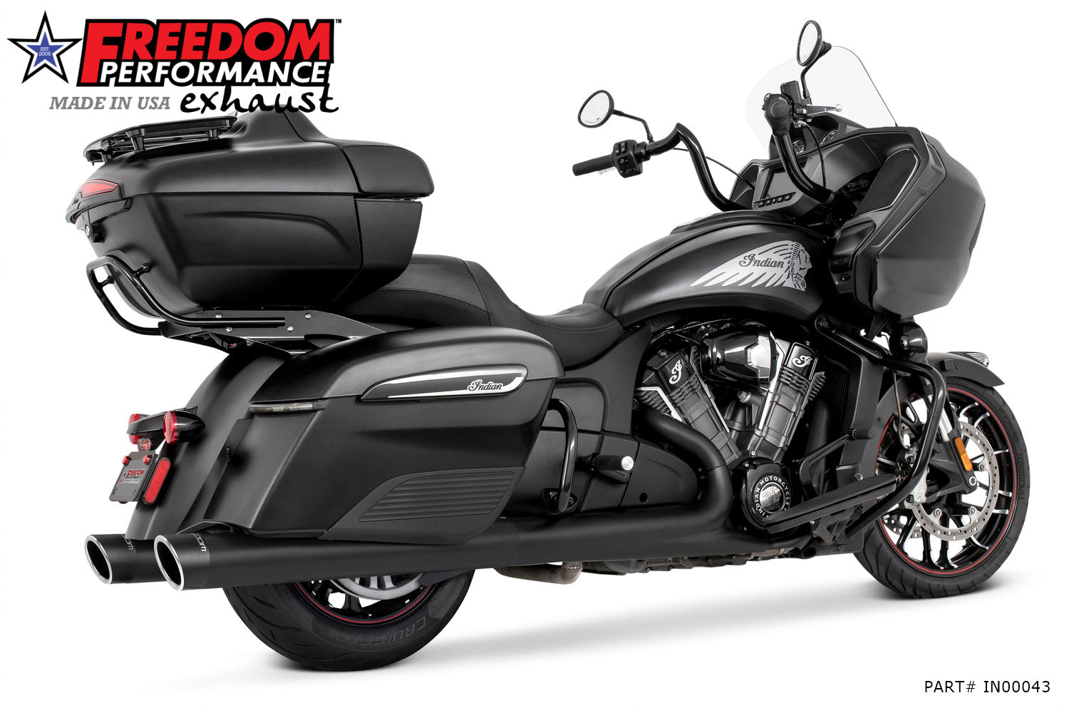 INDIAN 4" SLIP-ONS FOR CHIEFTAIN/ROADMASTER-CHALLENGER/PURSUIT/ELITE WITH HARD BAGS