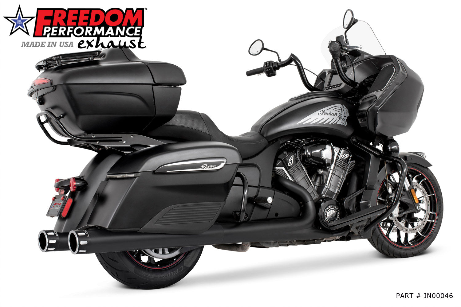 INDIAN 4" SLIP-ONS FOR CHIEFTAIN/ROADMASTER-CHALLENGER/PURSUIT/ELITE WITH HARD BAGS