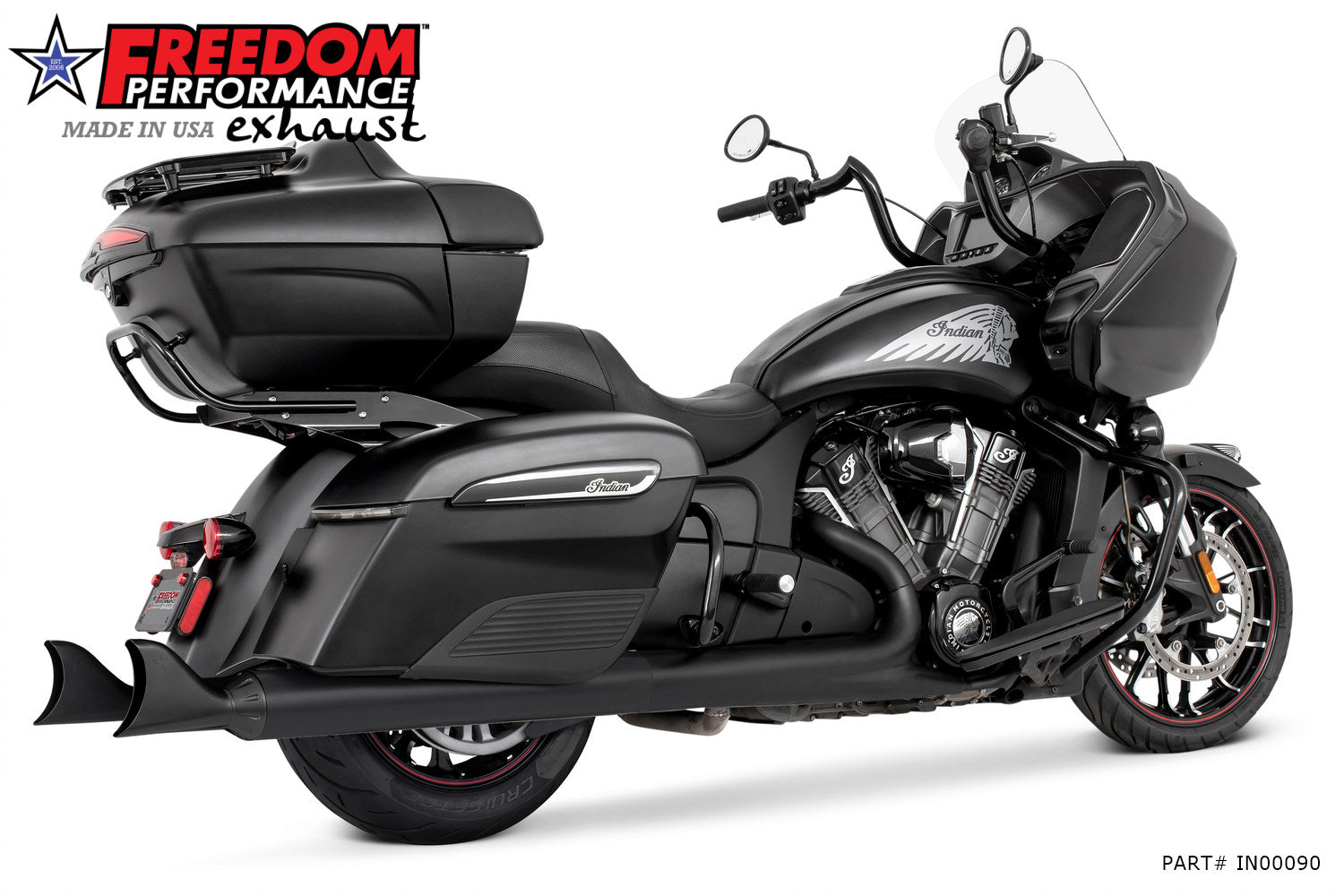 INDIAN 4" SLIP-ONS FOR CHIEFTAIN/ROADMASTER-CHALLENGER/PURSUIT/ELITE WITH HARD BAGS