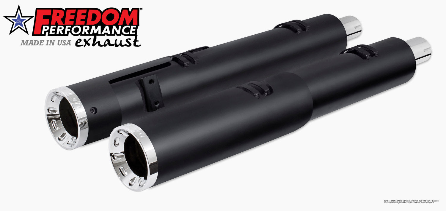 INDIAN 4.5" 2-STEP SLIP-ONS ONLY FOR CHALLENGER/PURSUIT, CHIEFTAIN/ROADMASTER, SPRINGFIELD BAGGERS