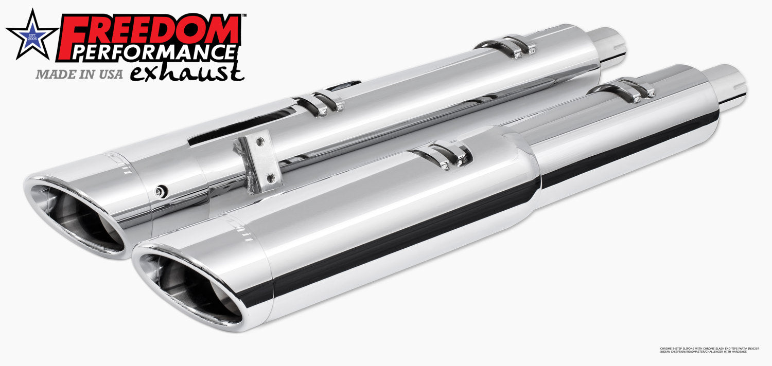 INDIAN 4.5" 2-STEP SLIP-ONS ONLY FOR CHALLENGER/PURSUIT, CHIEFTAIN/ROADMASTER, SPRINGFIELD BAGGERS