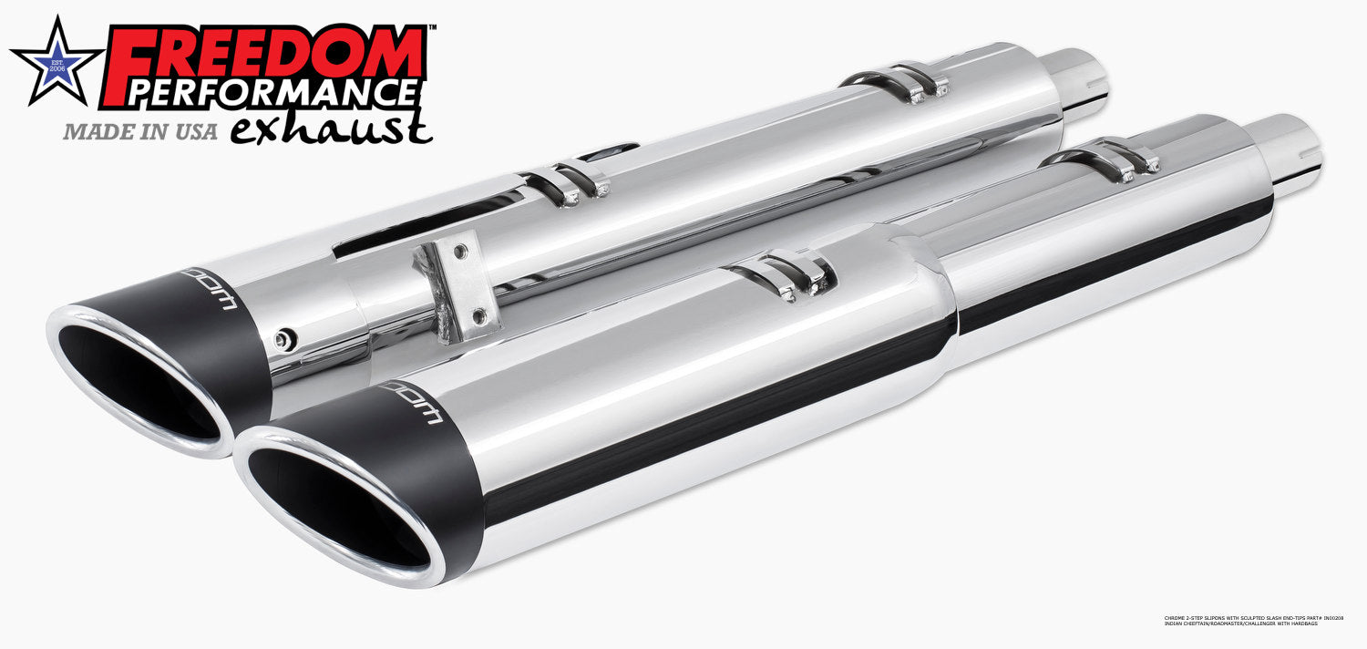 INDIAN 4.5" 2-STEP SLIP-ONS ONLY FOR CHALLENGER/PURSUIT, CHIEFTAIN/ROADMASTER, SPRINGFIELD BAGGERS