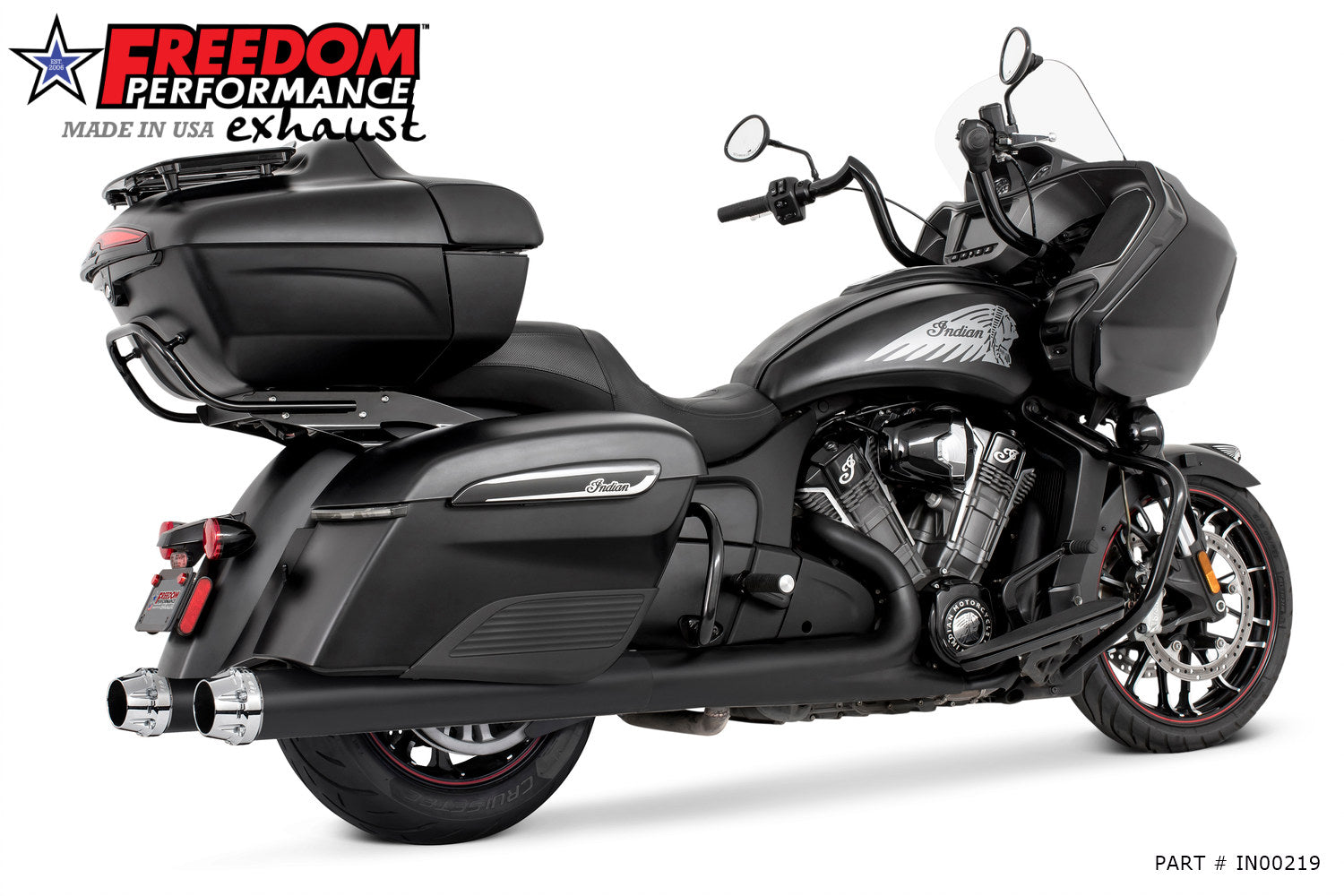INDIAN 4" SLIP-ONS FOR CHIEFTAIN/ROADMASTER-CHALLENGER/PURSUIT/ELITE WITH HARD BAGS
