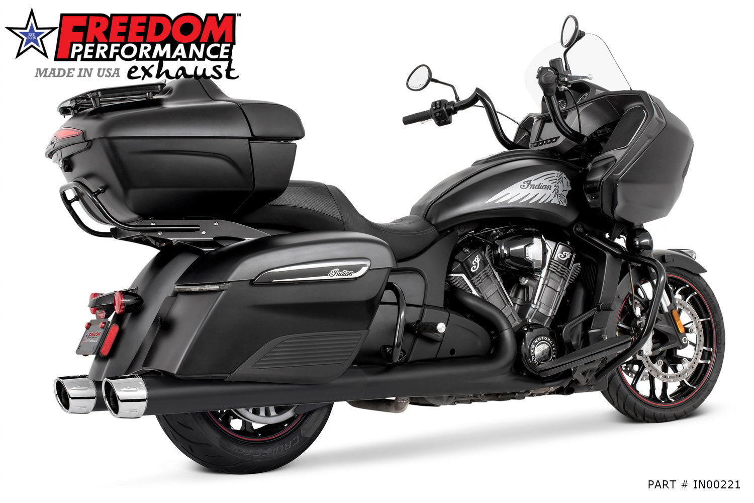 INDIAN 4" SLIP-ONS FOR CHIEFTAIN/ROADMASTER-CHALLENGER/PURSUIT/ELITE WITH HARD BAGS