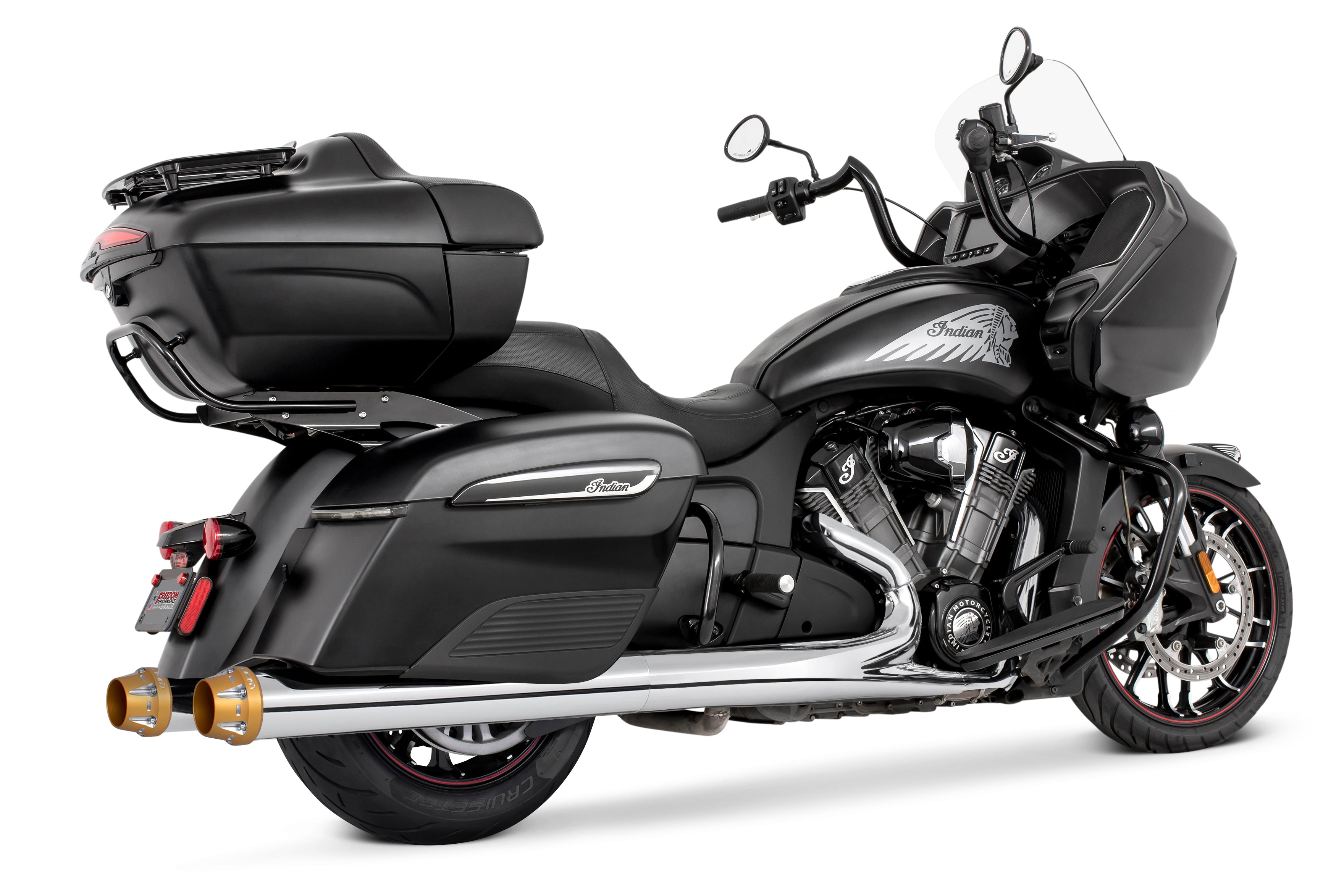 INDIAN 4" SLIP-ONS FOR CHIEFTAIN/ROADMASTER-CHALLENGER/PURSUIT/ELITE WITH HARD BAGS