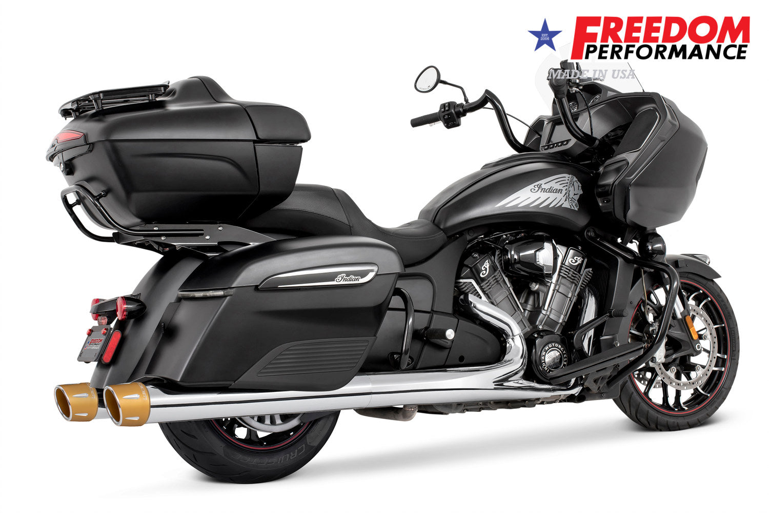 INDIAN 4" SLIP-ONS FOR CHIEFTAIN/ROADMASTER-CHALLENGER/PURSUIT/ELITE WITH HARD BAGS