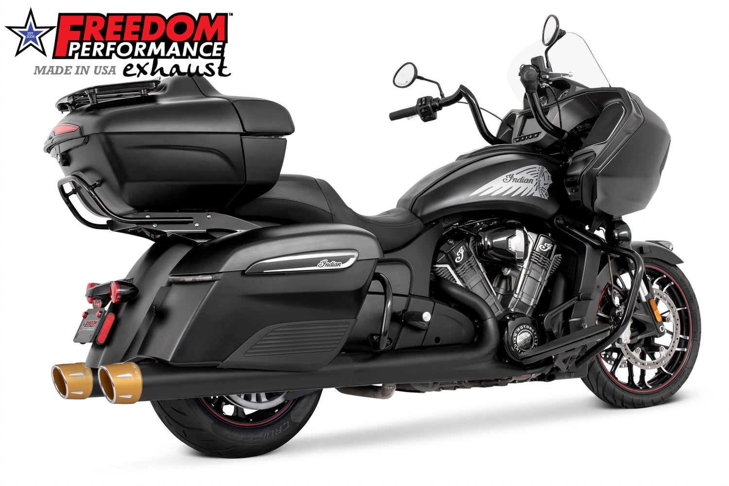 INDIAN 4" SLIP-ONS FOR CHIEFTAIN/ROADMASTER-CHALLENGER/PURSUIT/ELITE WITH HARD BAGS