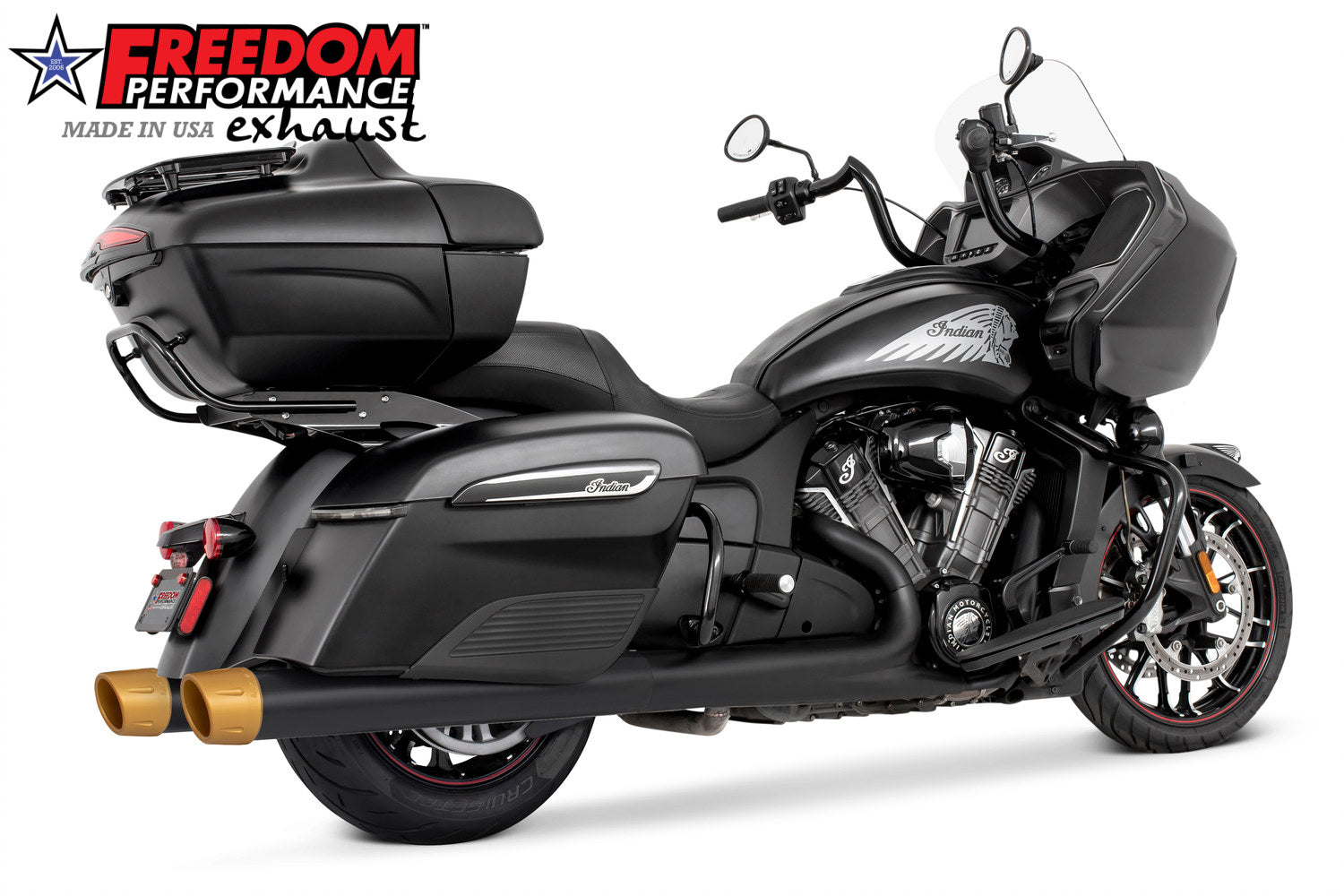 INDIAN 4" SLIP-ONS FOR CHIEFTAIN/ROADMASTER-CHALLENGER/PURSUIT/ELITE WITH HARD BAGS