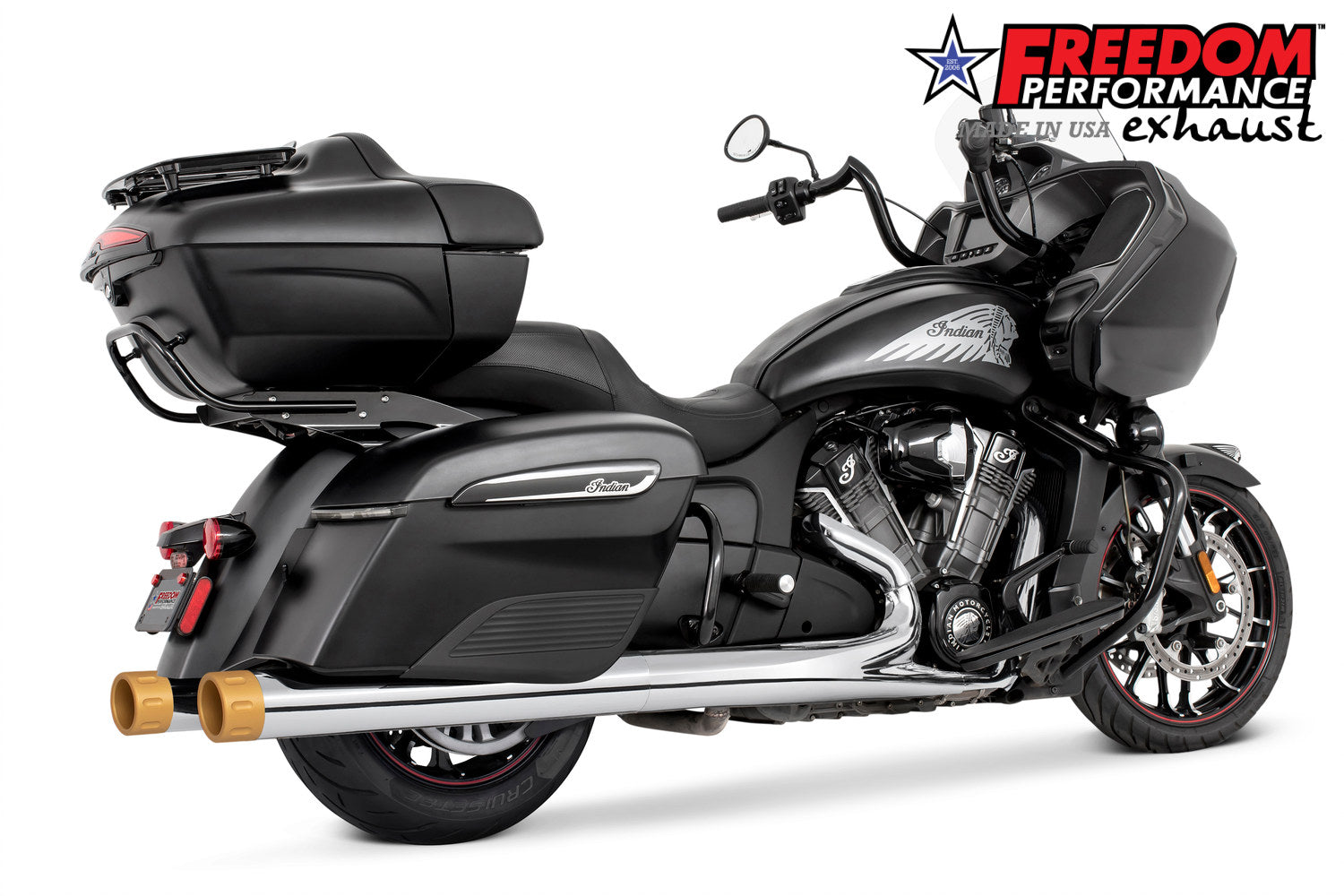 INDIAN 4" SLIP-ONS FOR CHIEFTAIN/ROADMASTER-CHALLENGER/PURSUIT/ELITE WITH HARD BAGS