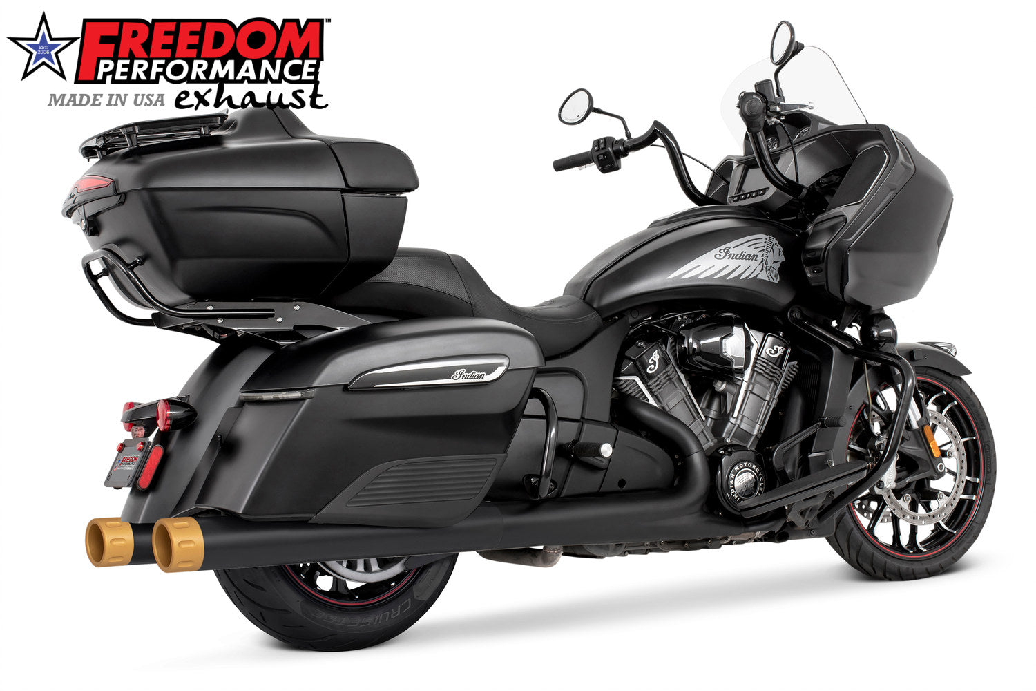 INDIAN 4" SLIP-ONS FOR CHIEFTAIN/ROADMASTER-CHALLENGER/PURSUIT/ELITE WITH HARD BAGS
