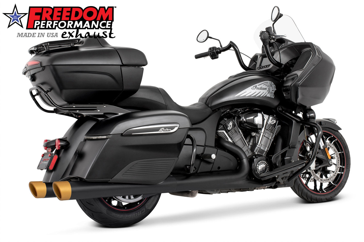 INDIAN 4" SLIP-ONS FOR CHIEFTAIN/ROADMASTER-CHALLENGER/PURSUIT/ELITE WITH HARD BAGS