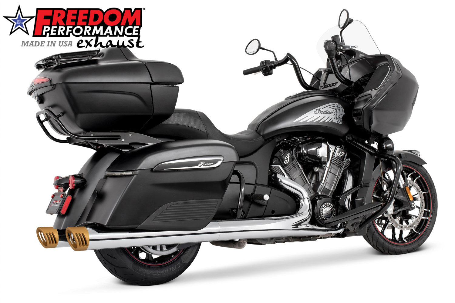 INDIAN 4" SLIP-ONS FOR CHIEFTAIN/ROADMASTER-CHALLENGER/PURSUIT/ELITE WITH HARD BAGS