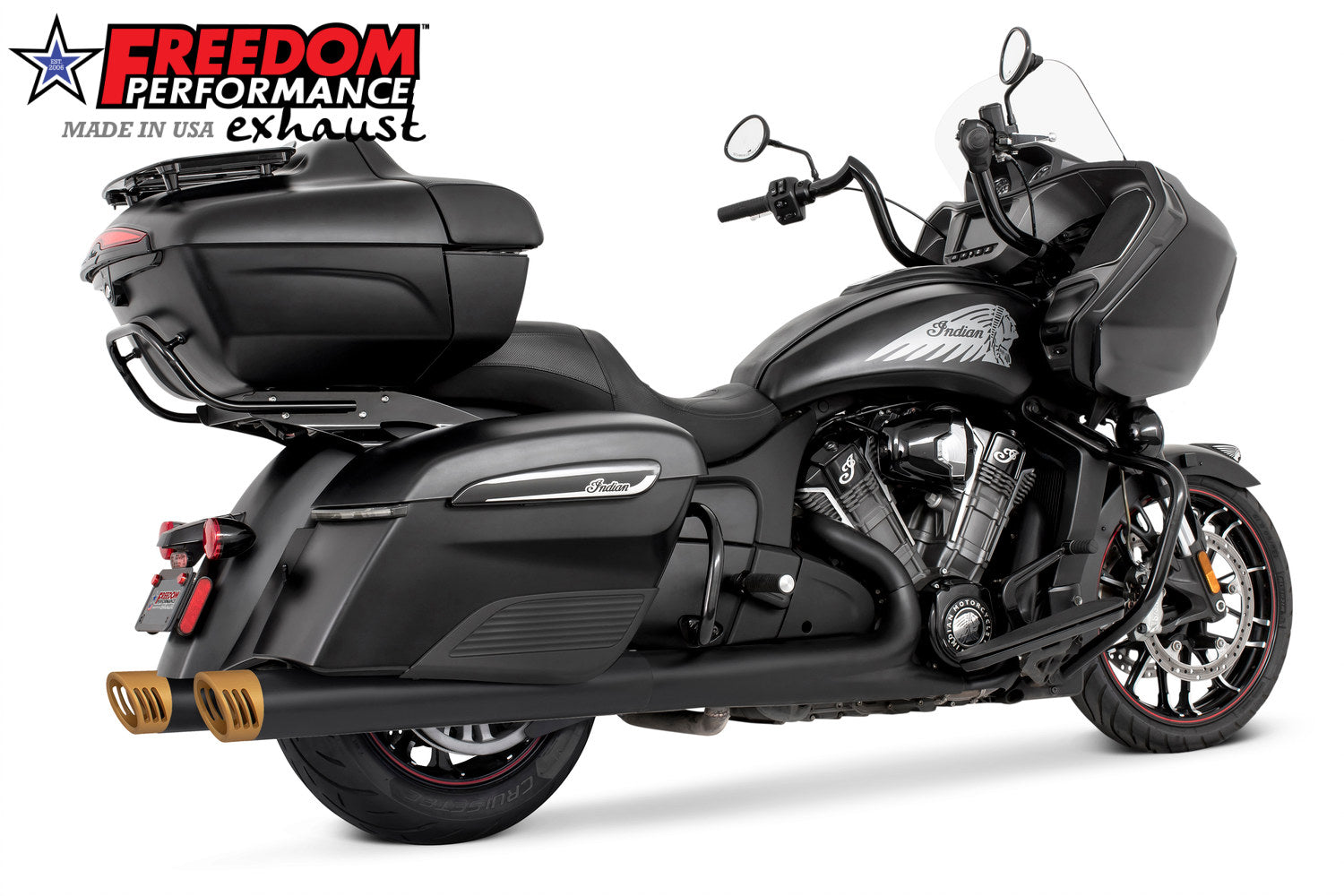 INDIAN 4" SLIP-ONS FOR CHIEFTAIN/ROADMASTER-CHALLENGER/PURSUIT/ELITE WITH HARD BAGS