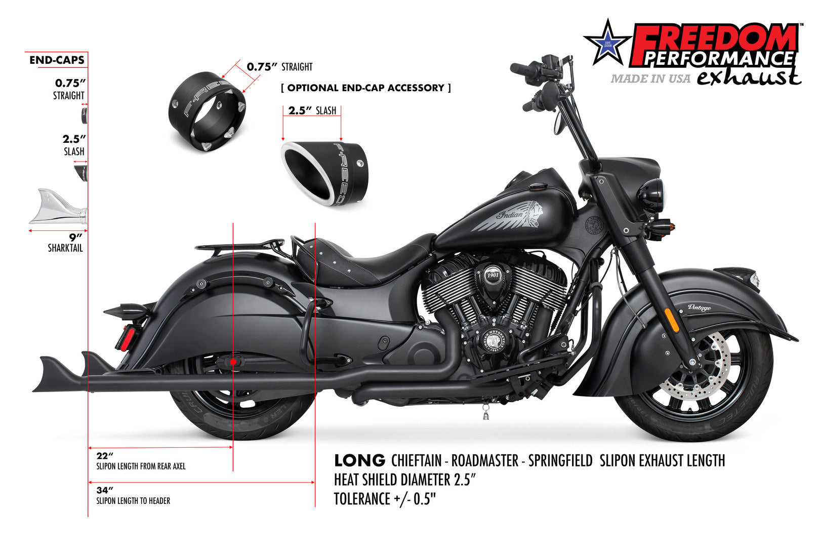 INDIAN CHIEFTAIN / ROADMASTER / SPRINGFIELD 2.5" SHARKTAIL SLIP-ONS  to Fit FREEDOM HEADERS Only