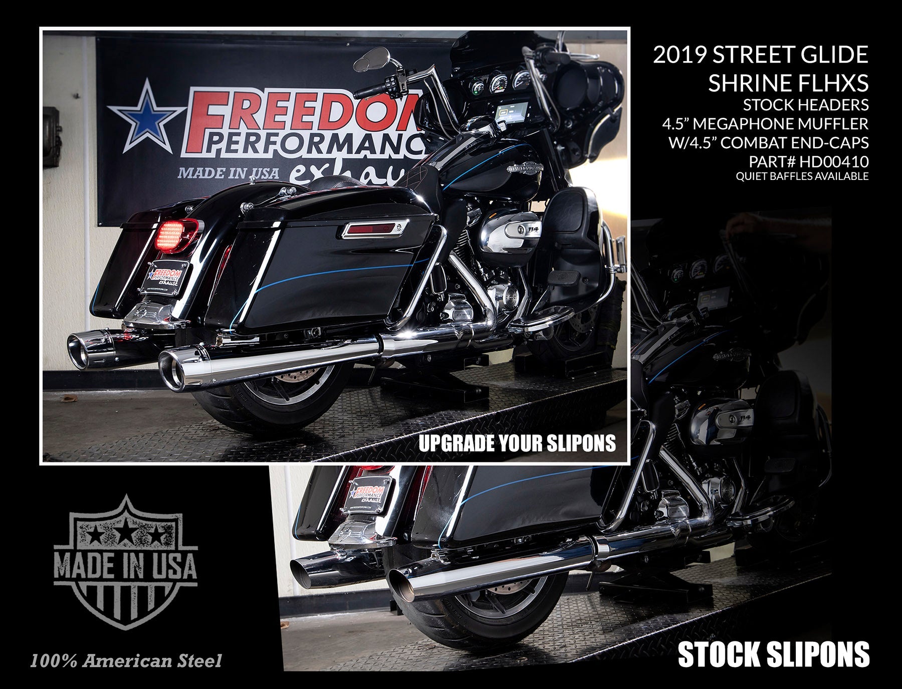 HARLEY TOURING AMERICAN OUTLAW & COMBAT FLUTED 4.5" MEGAPHONE SLIP-ONS BUNDLE