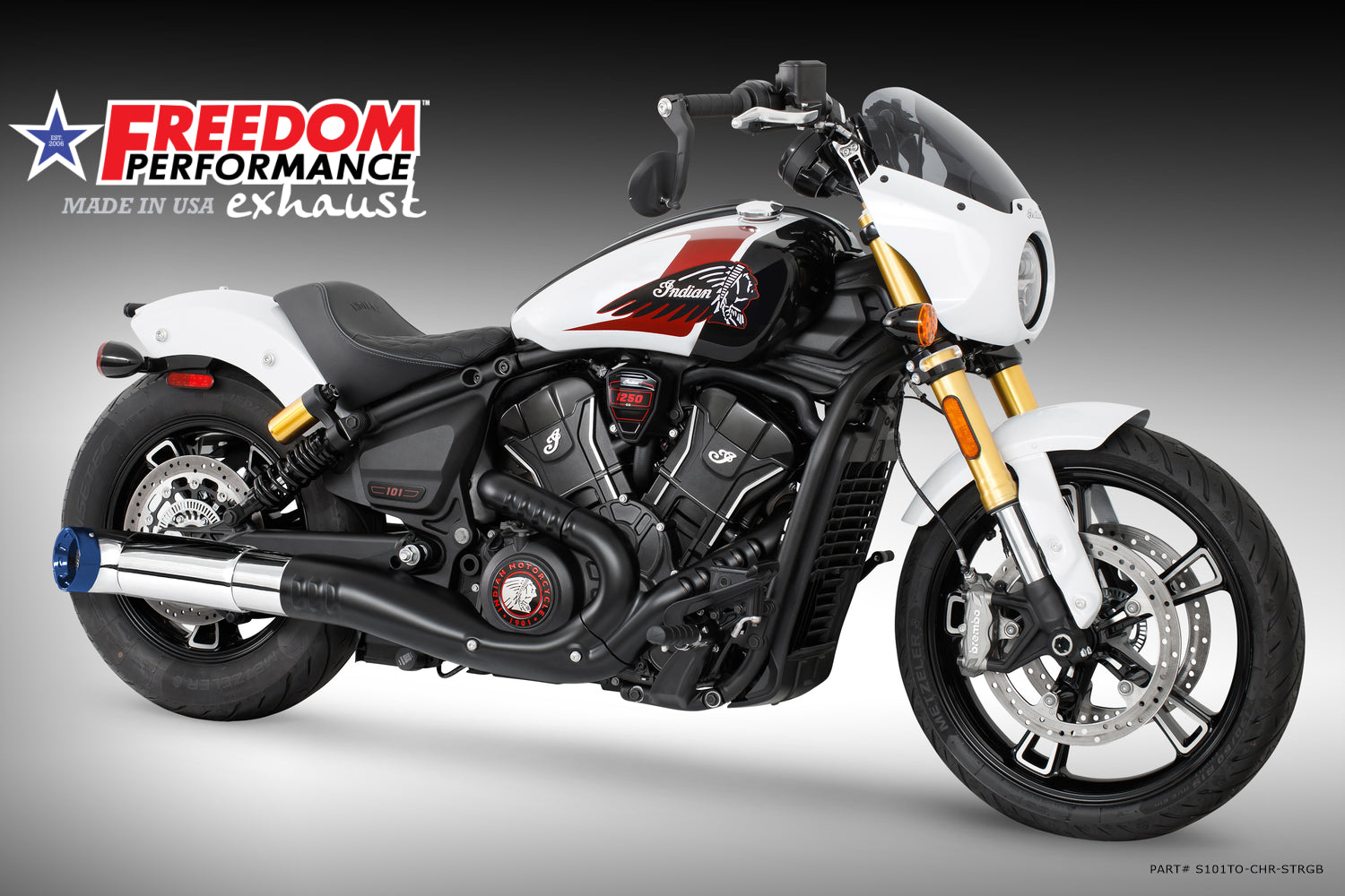 (SPECIAL ORDER) INDIAN 2025 SCOUT 101-CLASSIC-SUPER-SPORT-BOBBER 4.5" 2-STEP TURN-OUT SLIP-ON (2025 SCOUTS ONLY)