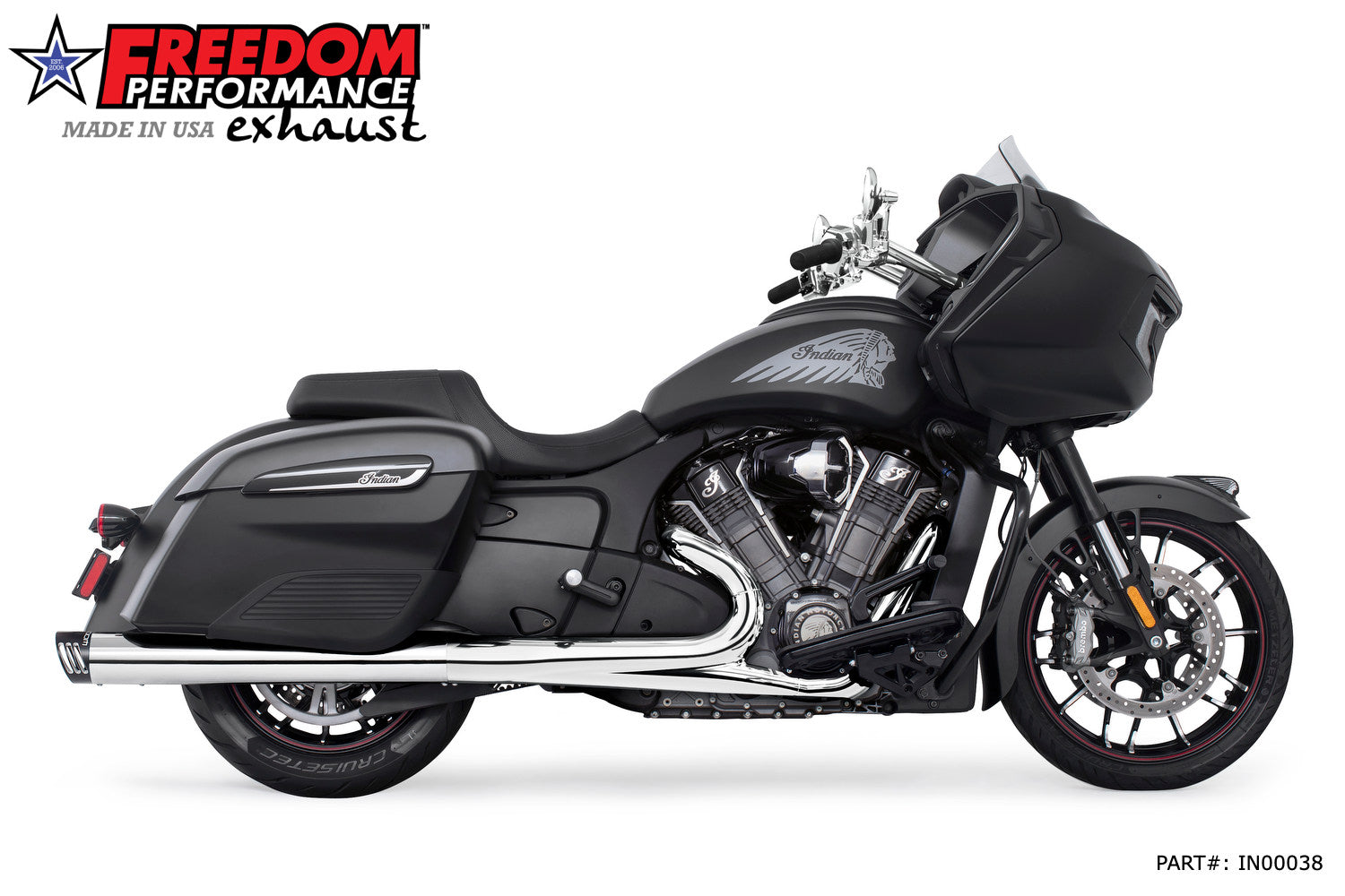 INDIAN 4" SLIP-ONS FOR CHIEFTAIN/ROADMASTER-CHALLENGER/PURSUIT/ELITE WITH HARD BAGS