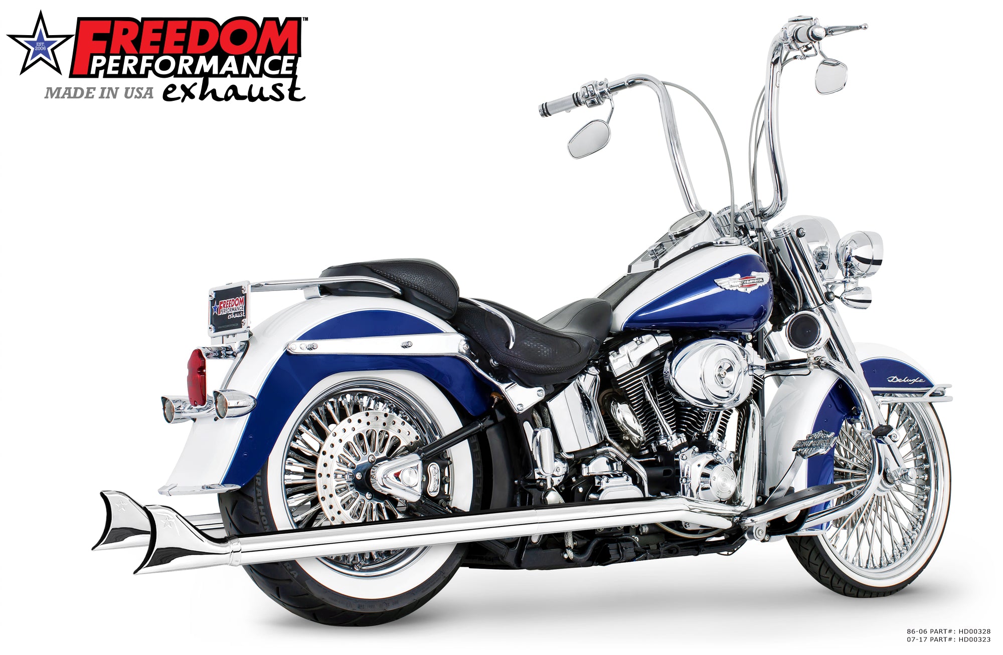HARLEY SOFTAIL 2.5" CLASSIC SHARKTAIL/CREEPERS TRUE-DUALS FULL SYSTEM Fits 1986-2006 or 2007-2017