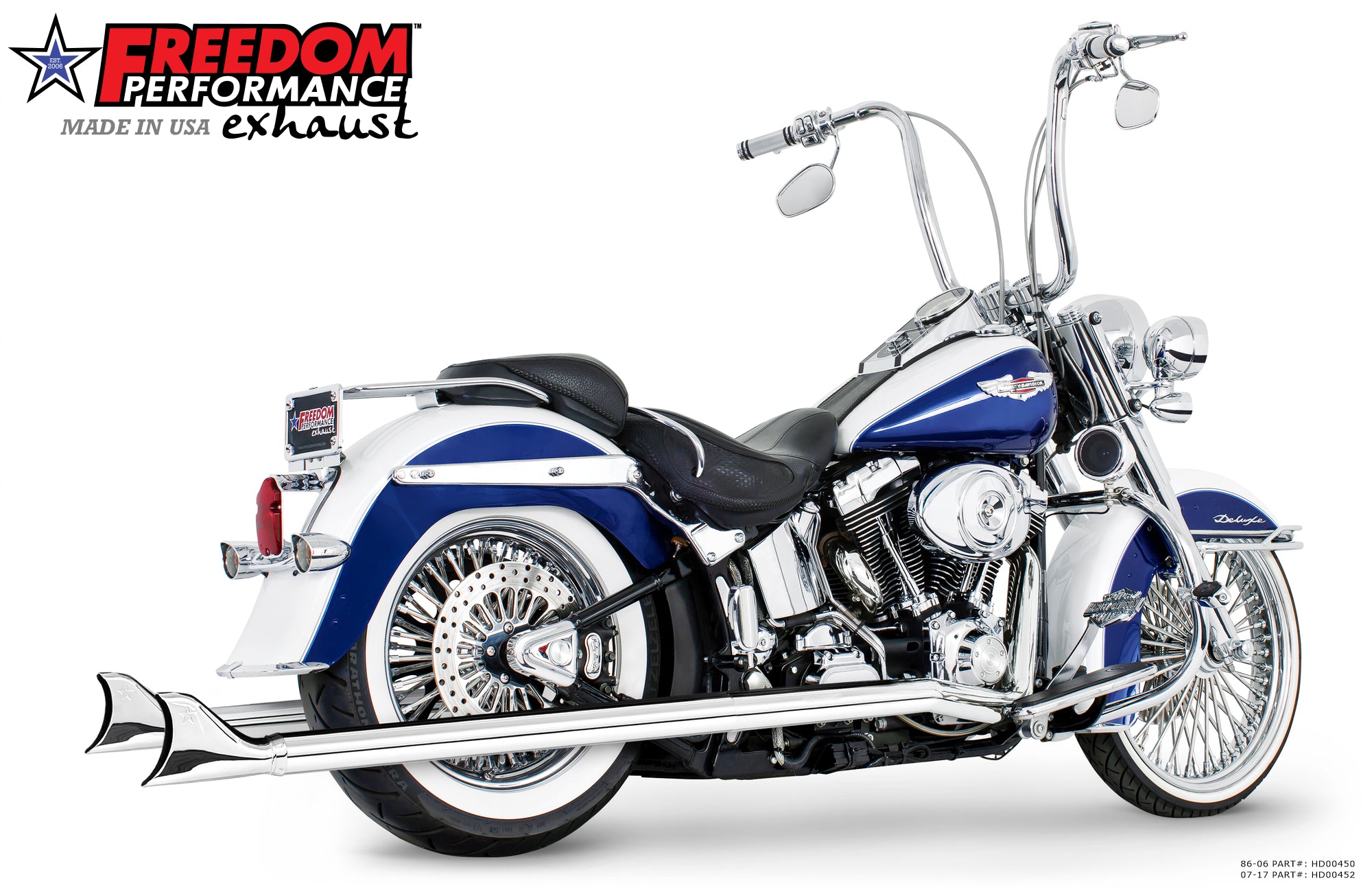 HARLEY SOFTAIL 2.5" CLASSIC SHARKTAIL/CREEPERS TRUE-DUALS FULL SYSTEM Fits 1986-2006 or 2007-2017