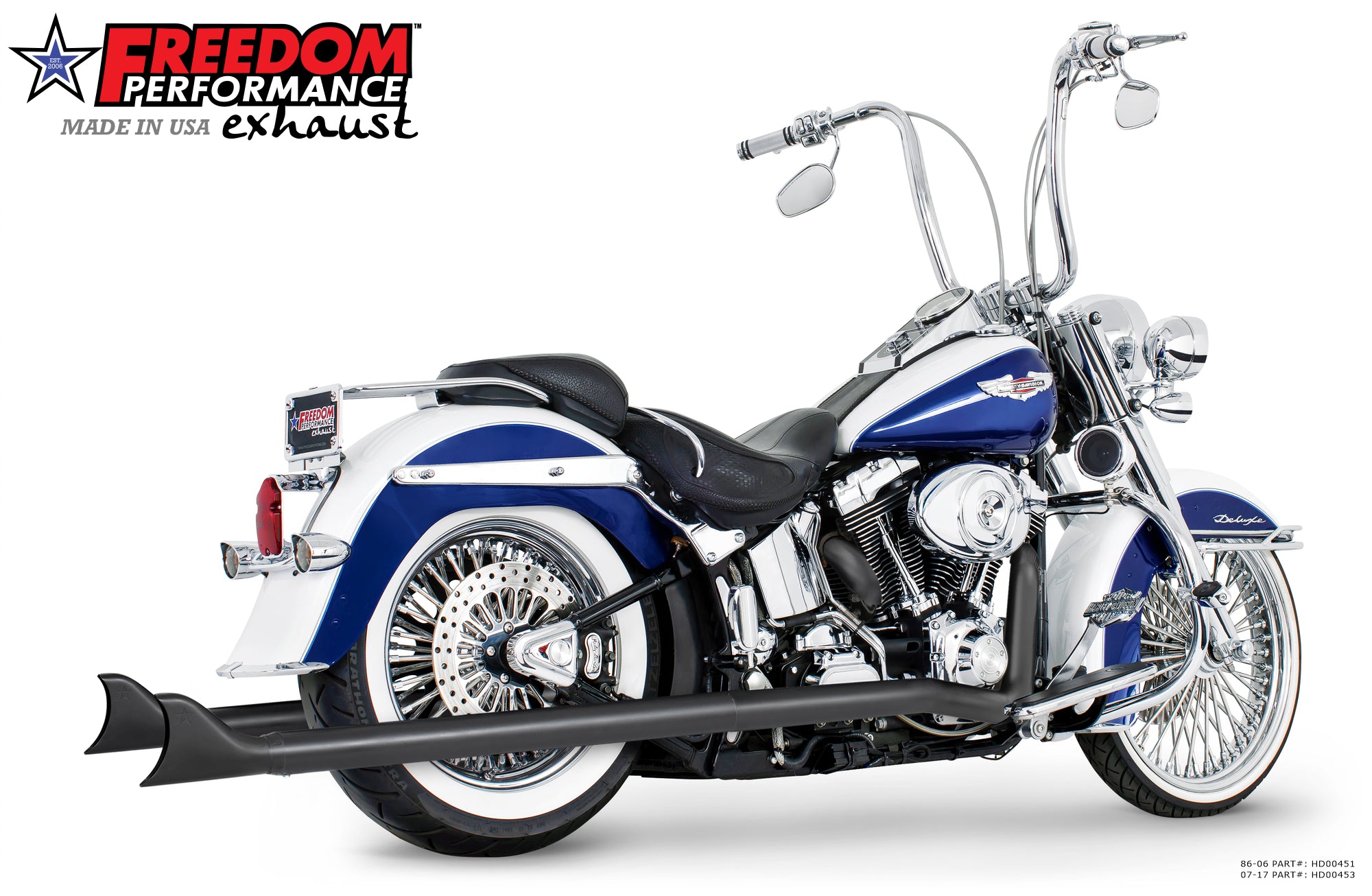 HARLEY SOFTAIL 2.5" CLASSIC SHARKTAIL/CREEPERS TRUE-DUALS FULL SYSTEM Fits 1986-2006 or 2007-2017
