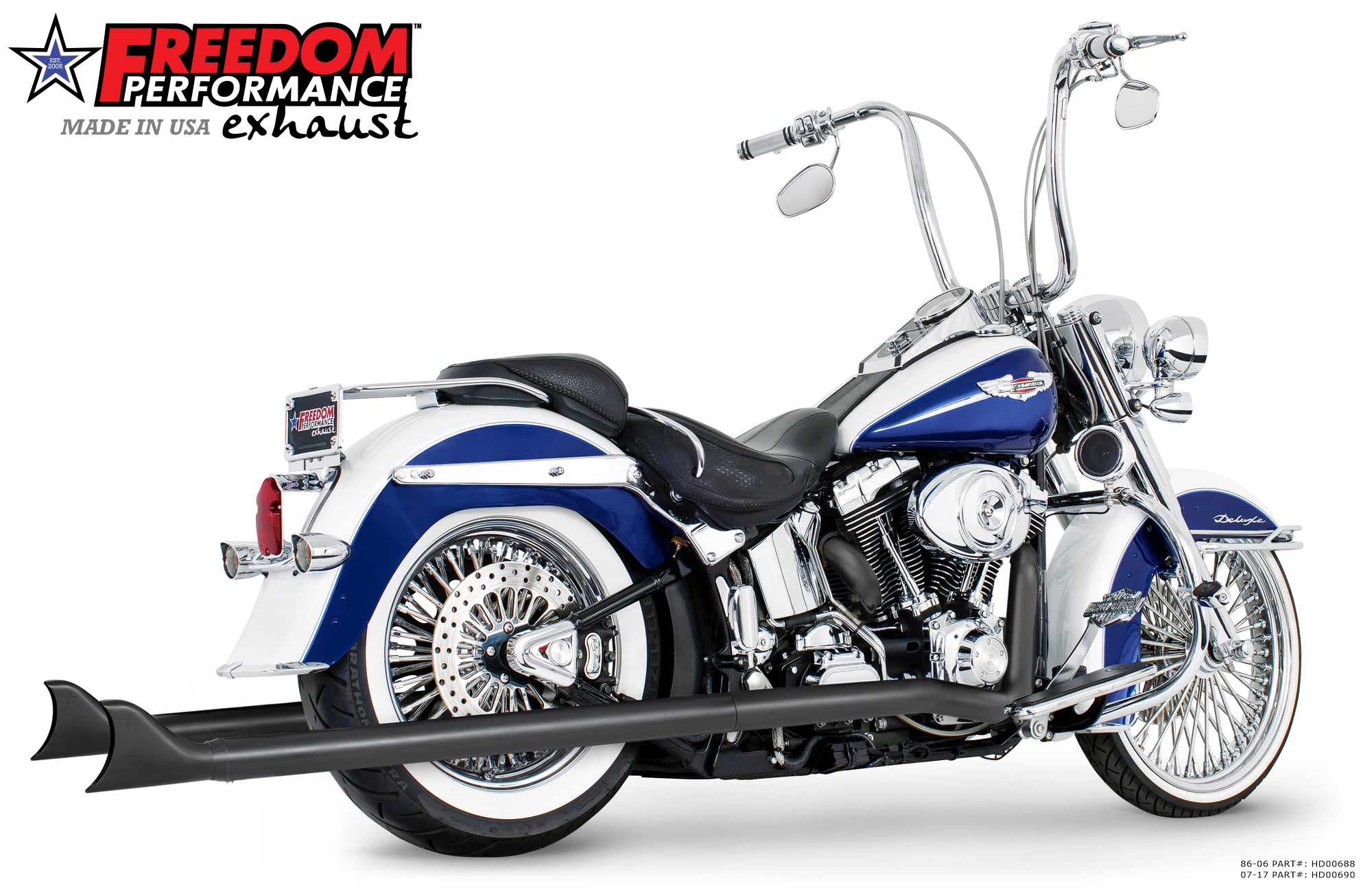 HARLEY SOFTAIL 2.5" CLASSIC SHARKTAIL/CREEPERS TRUE-DUALS FULL SYSTEM Fits 1986-2006 or 2007-2017