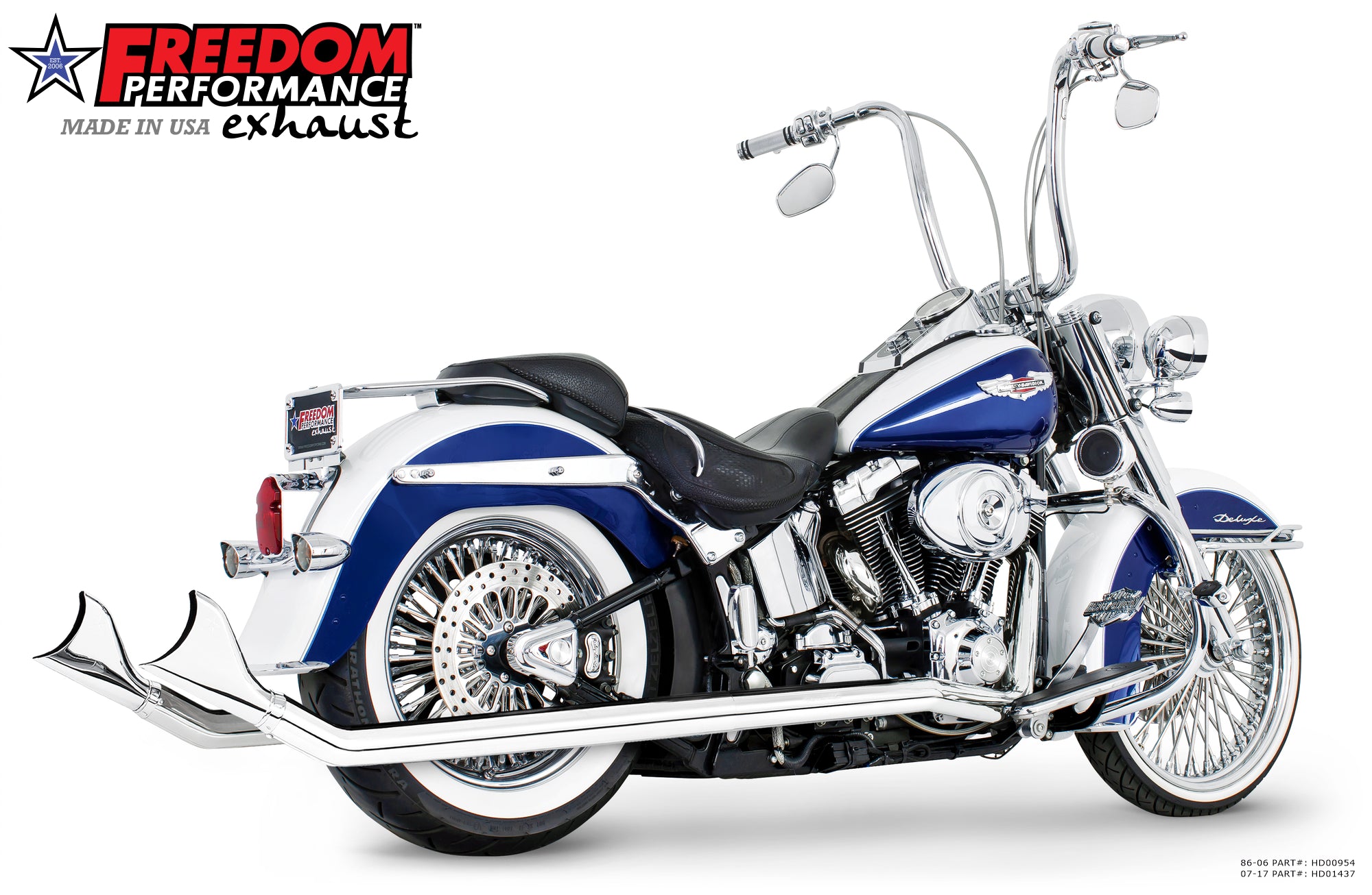 HARLEY SOFTAIL 2.5" CLASSIC SHARKTAIL/CREEPERS TRUE-DUALS FULL SYSTEM Fits 1986-2006 or 2007-2017