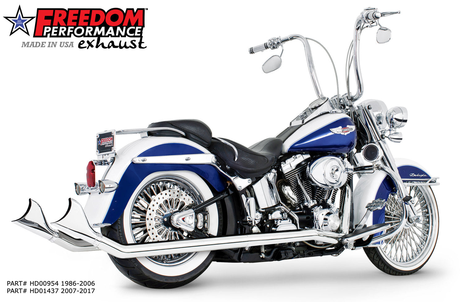 HARLEY SOFTAIL 2.5" CLASSIC SHARKTAIL/CREEPERS TRUE-DUALS FULL SYSTEM Fits 1986-2006 or 2007-2017