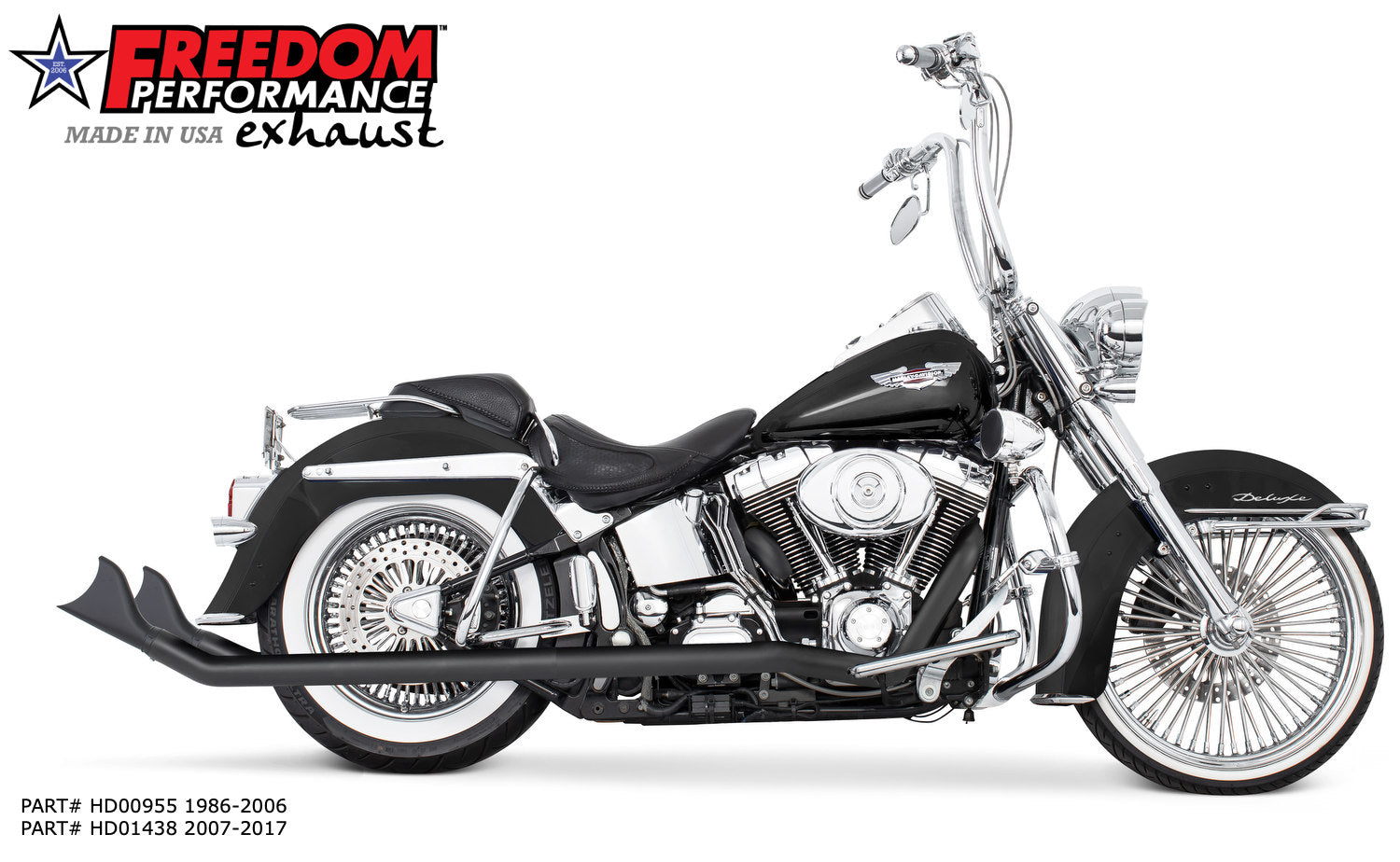 HARLEY SOFTAIL 2.5" CLASSIC SHARKTAIL/CREEPERS TRUE-DUALS FULL SYSTEM Fits 1986-2006 or 2007-2017