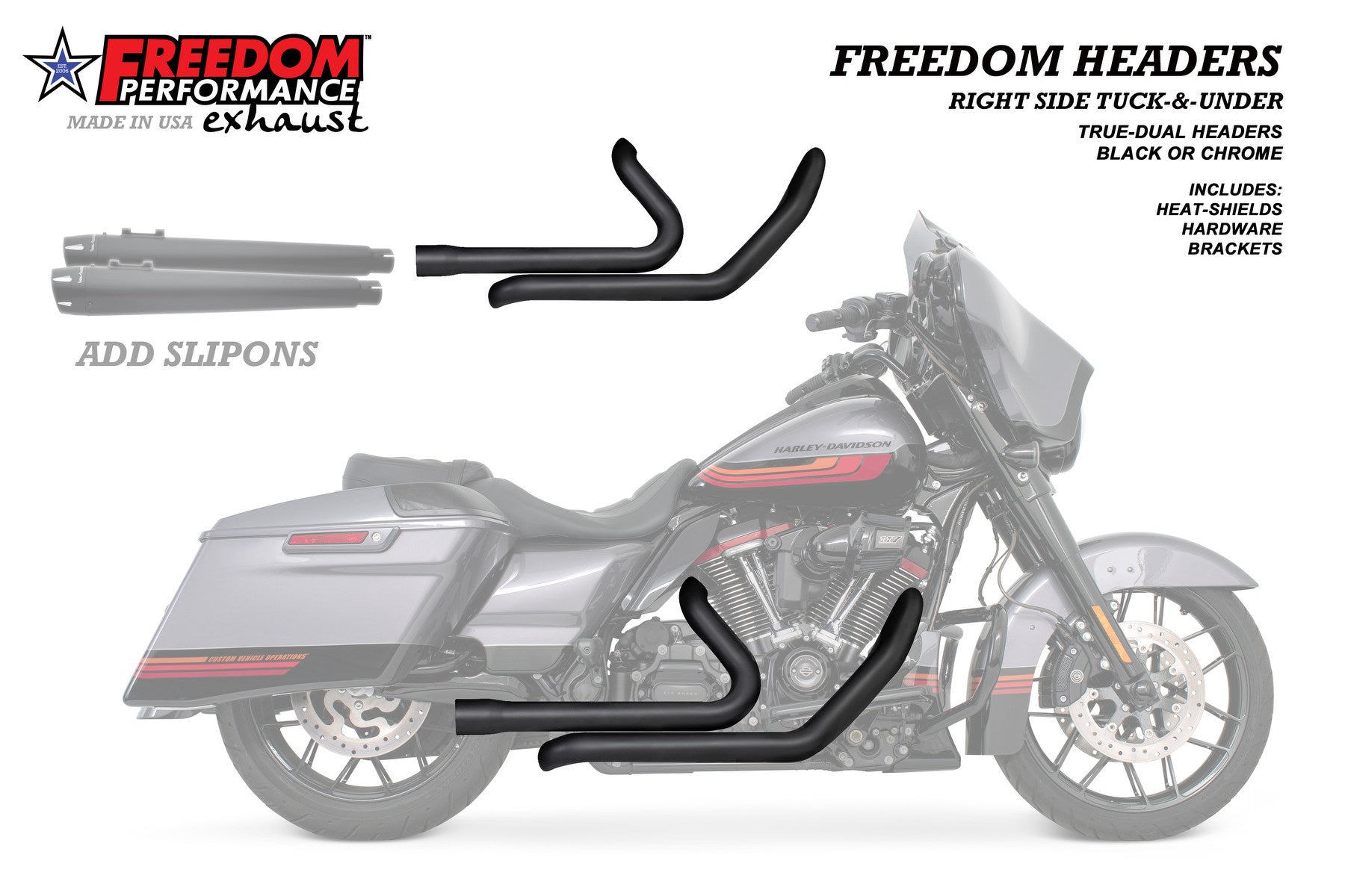 HARLEY TOURING RIGHT SIDE TUCK & UNDER TRUE-DUAL HEADERS Fits '95-Present