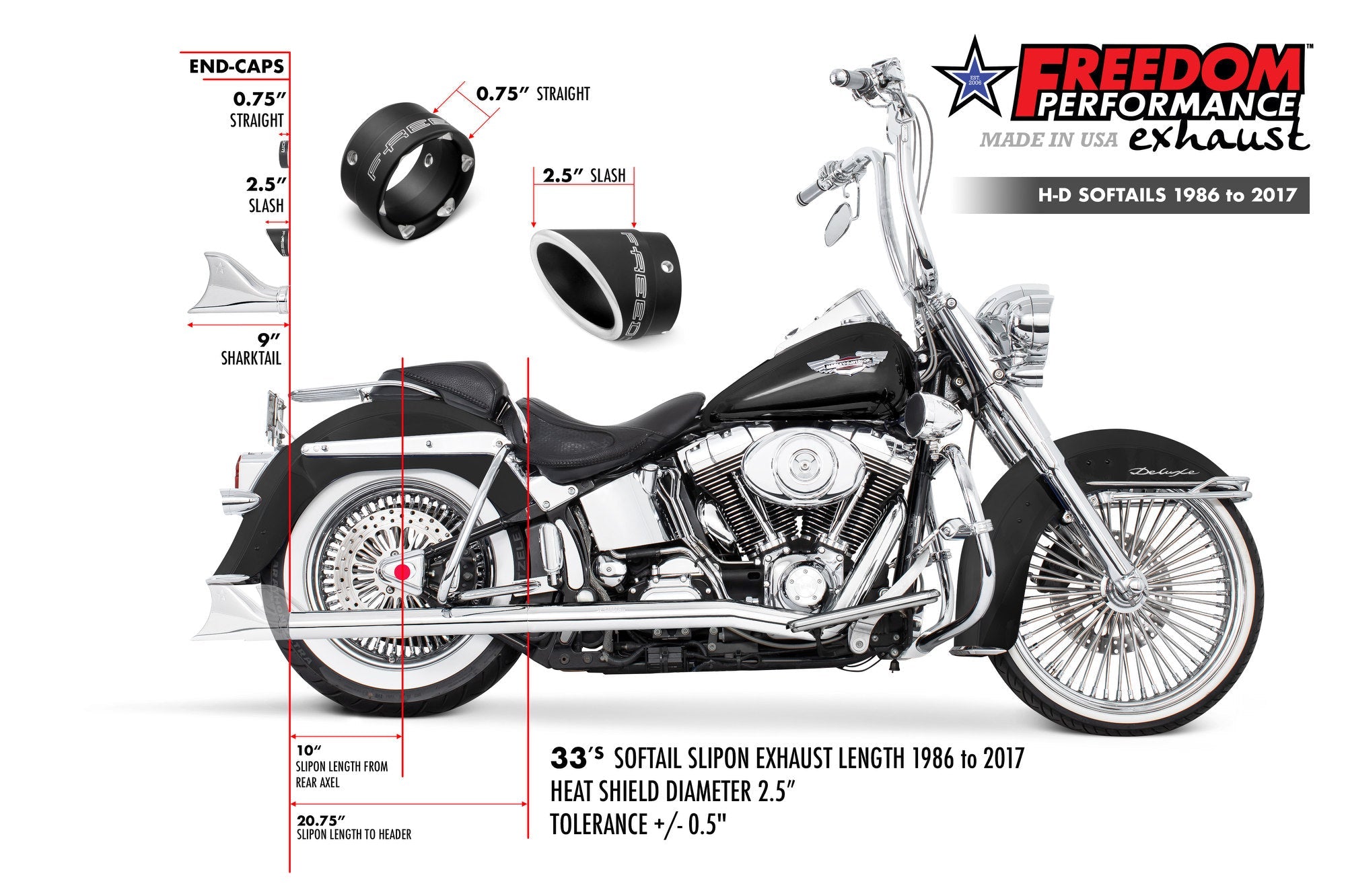 HARLEY SOFTAIL 2.5" CLASSIC SHARKTAIL/CREEPERS TRUE-DUALS FULL SYSTEM Fits 1986-2006 or 2007-2017
