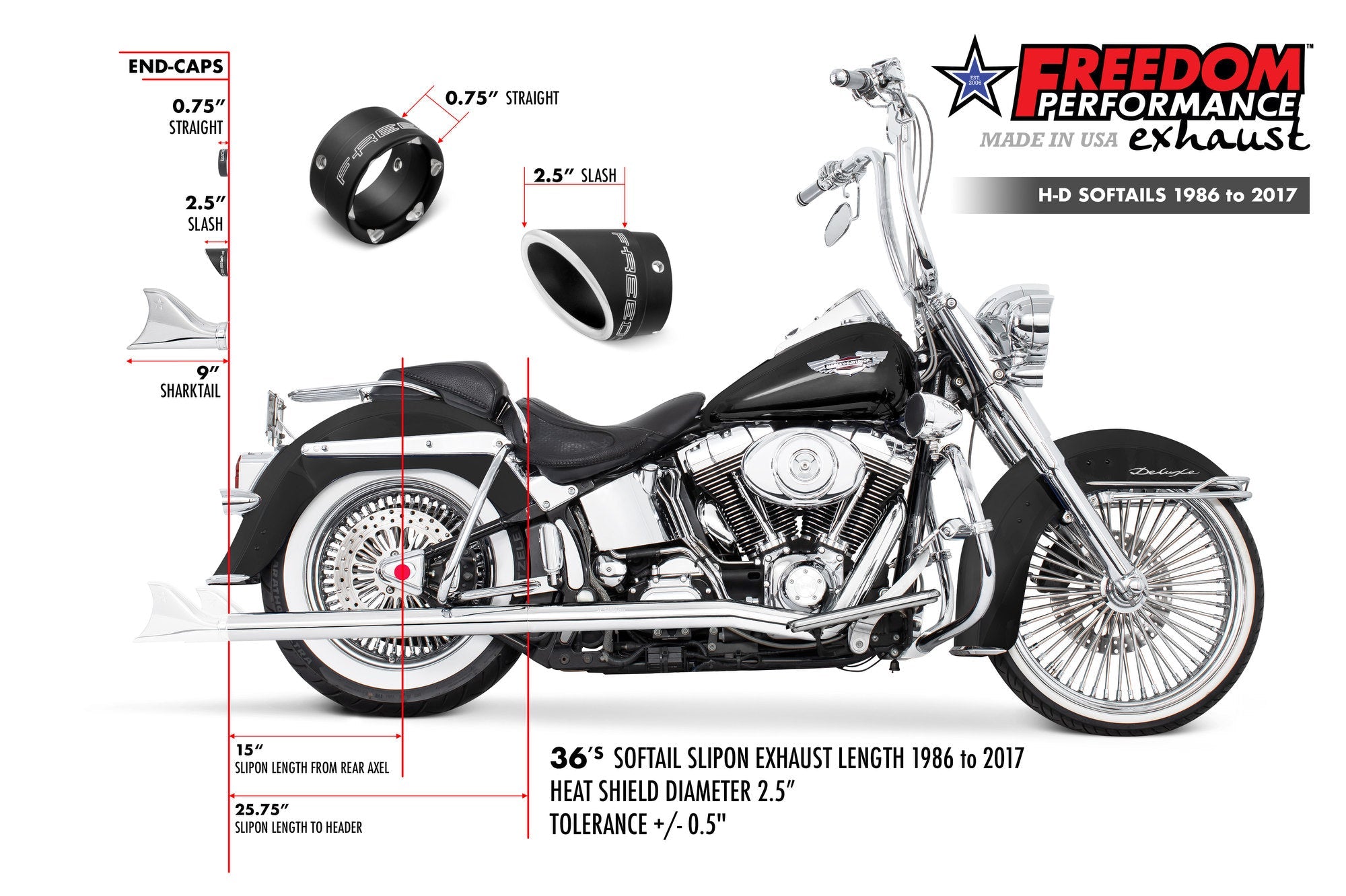 HARLEY SOFTAIL 2.5" CLASSIC SHARKTAIL/CREEPERS TRUE-DUALS FULL SYSTEM Fits 1986-2006 or 2007-2017