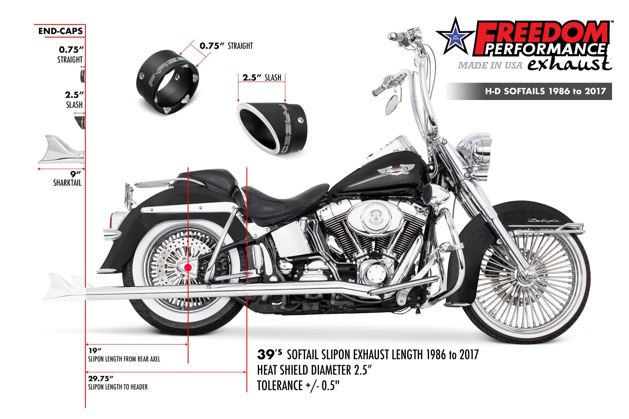 HARLEY SOFTAIL 2.5" CLASSIC SHARKTAIL/CREEPERS TRUE-DUALS FULL SYSTEM Fits 1986-2006 or 2007-2017