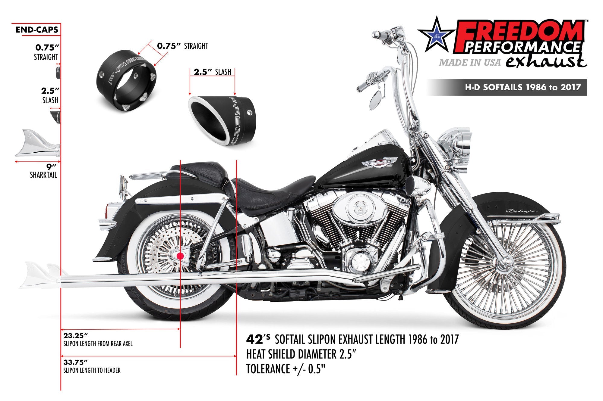 HARLEY SOFTAIL 2.5" CLASSIC SHARKTAIL/CREEPERS TRUE-DUALS FULL SYSTEM Fits 1986-2006 or 2007-2017