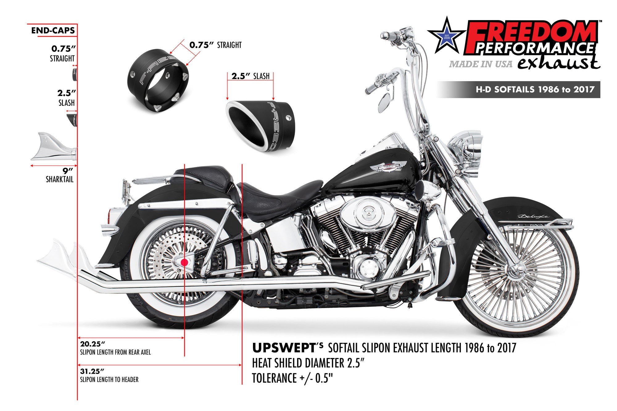 HARLEY SOFTAIL 2.5" CLASSIC SHARKTAIL/CREEPERS TRUE-DUALS FULL SYSTEM Fits 1986-2006 or 2007-2017