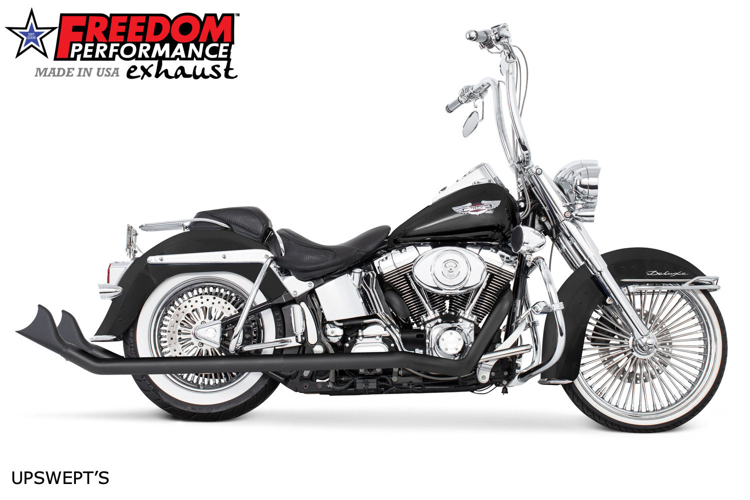 HARLEY SOFTAIL 2.5" CLASSIC SHARKTAIL/CREEPERS TRUE-DUALS FULL SYSTEM Fits 1986-2006 or 2007-2017