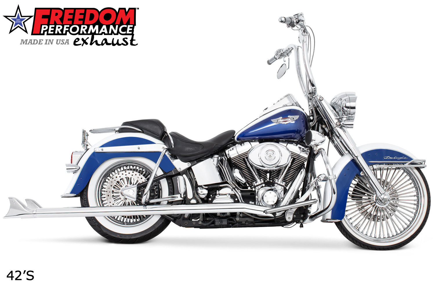 HARLEY SOFTAIL 2.5" CLASSIC SHARKTAIL/CREEPERS TRUE-DUALS FULL SYSTEM Fits 1986-2006 or 2007-2017